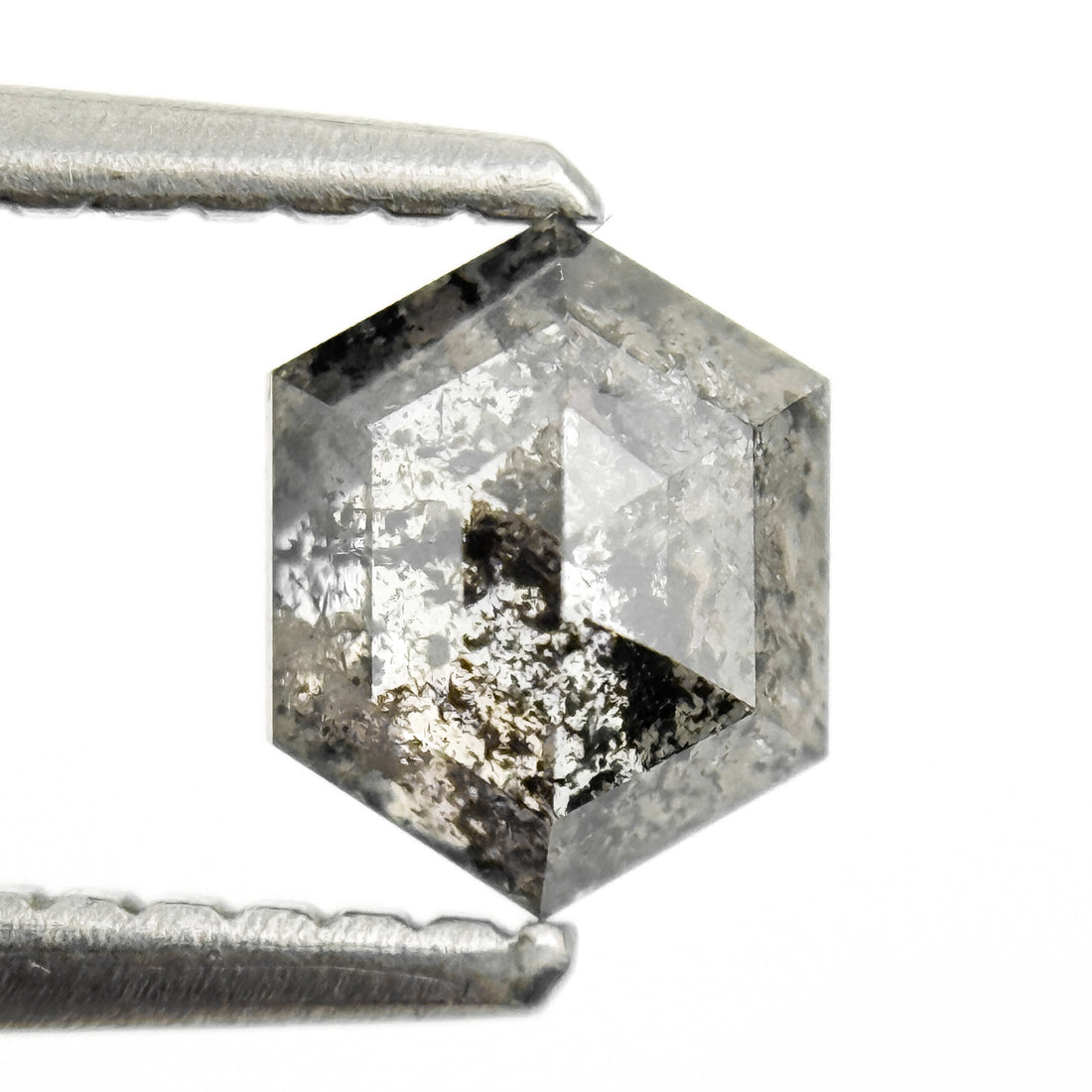 0.74 Ct Hexagon Rose Cut Grey Natural Salt and Pepper Diamond