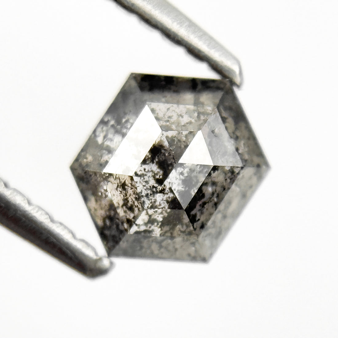 0.74 Ct Hexagon Rose Cut Grey Natural Salt and Pepper Diamond