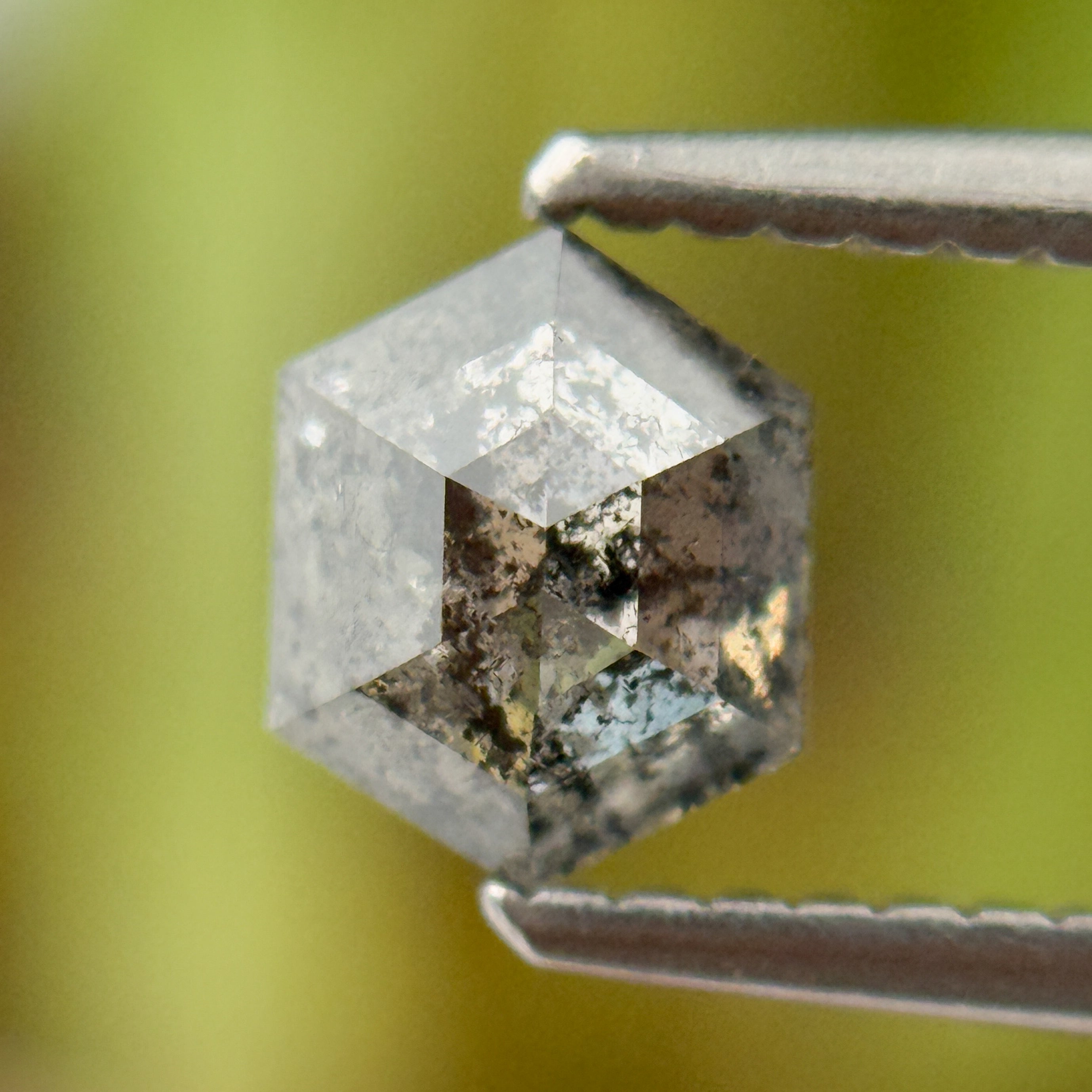 0.74 Ct Hexagon Rose Cut Grey Natural Salt and Pepper Diamond