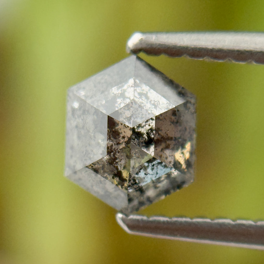 0.74 Ct Hexagon Rose Cut Grey Natural Salt and Pepper Diamond
