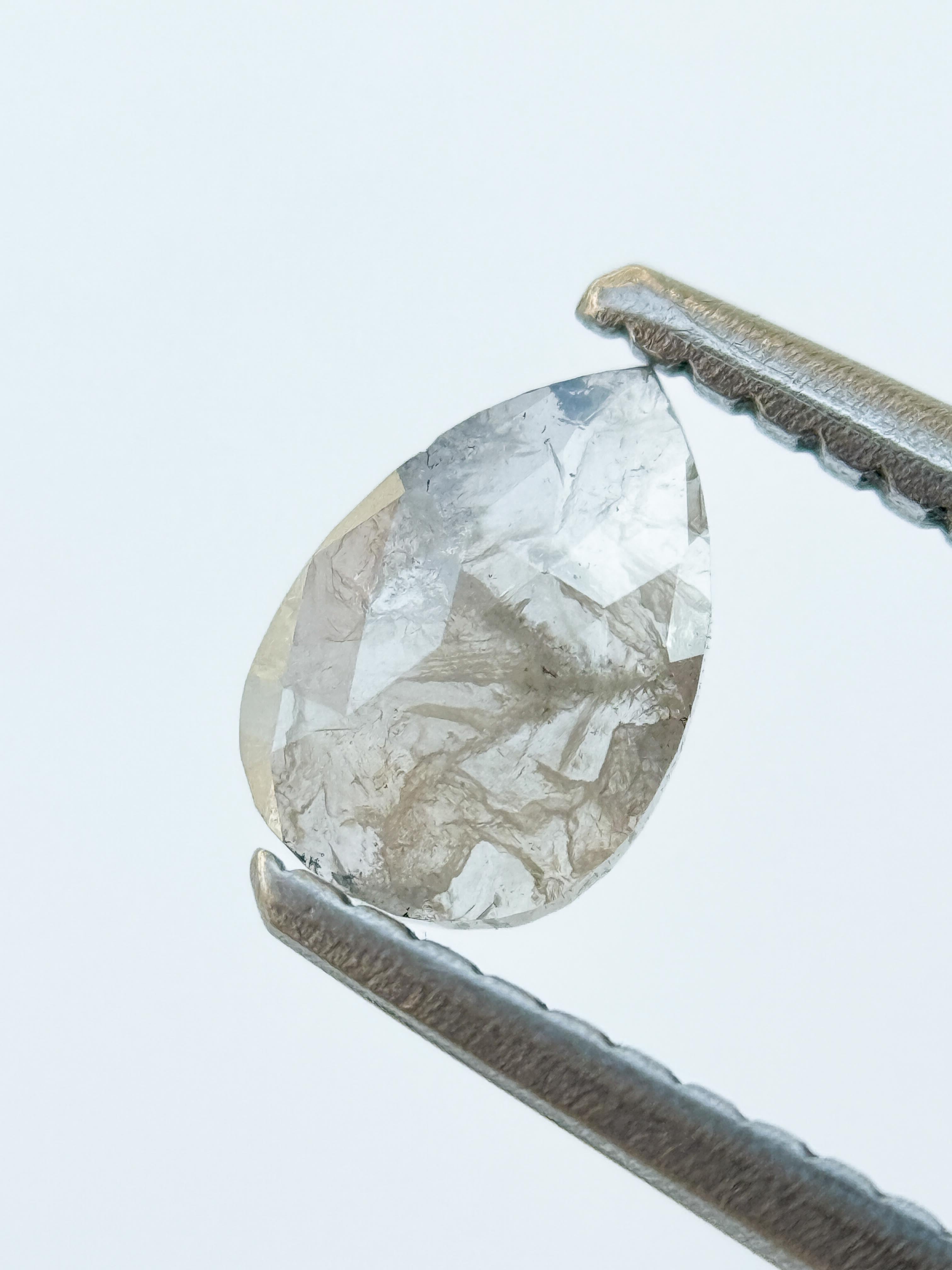 0.42 Ct Pear Rose Cut Milky White Natural Salt and Pepper Diamond