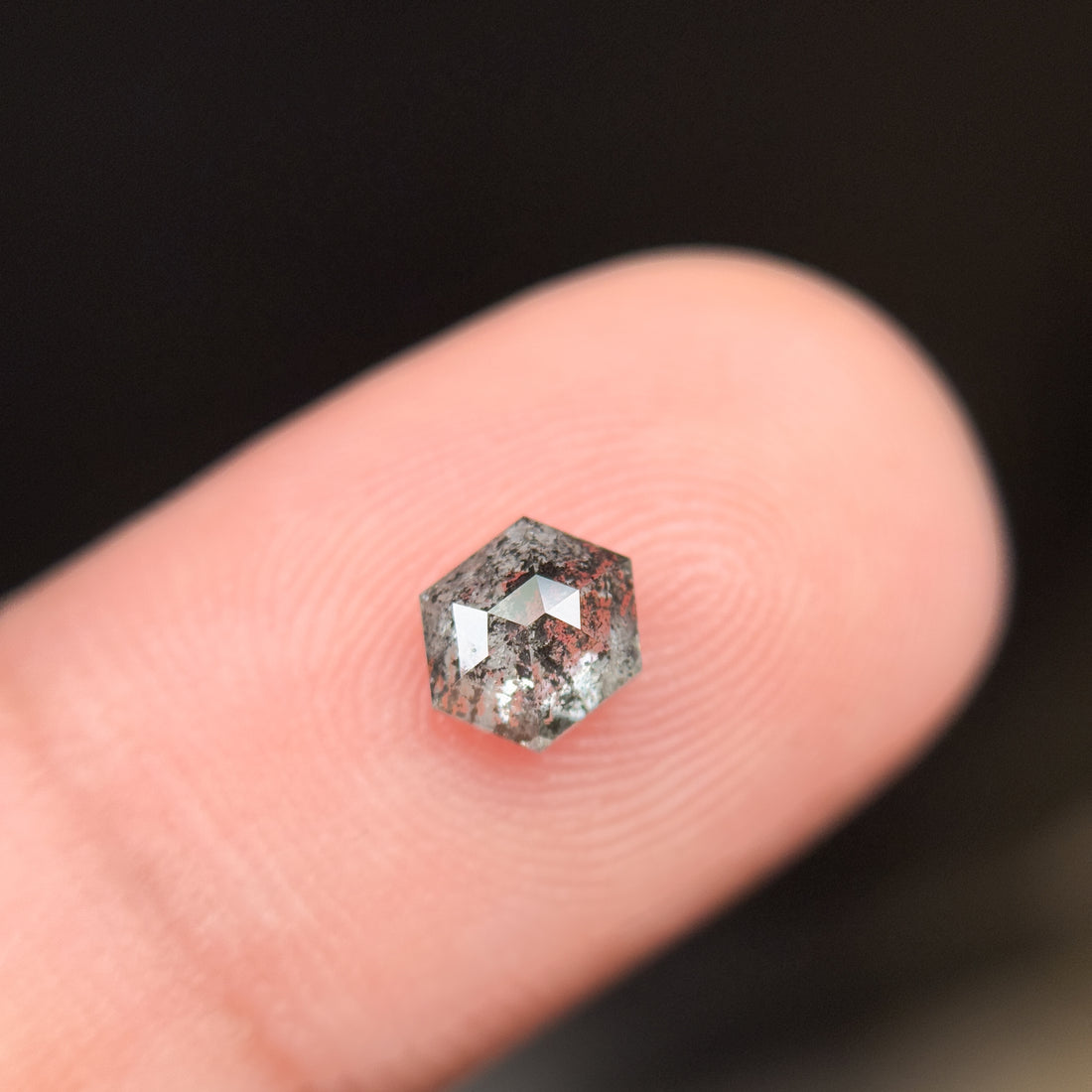 0.74 Ct Hexagon Rose Cut Grey Natural Salt and Pepper Diamond