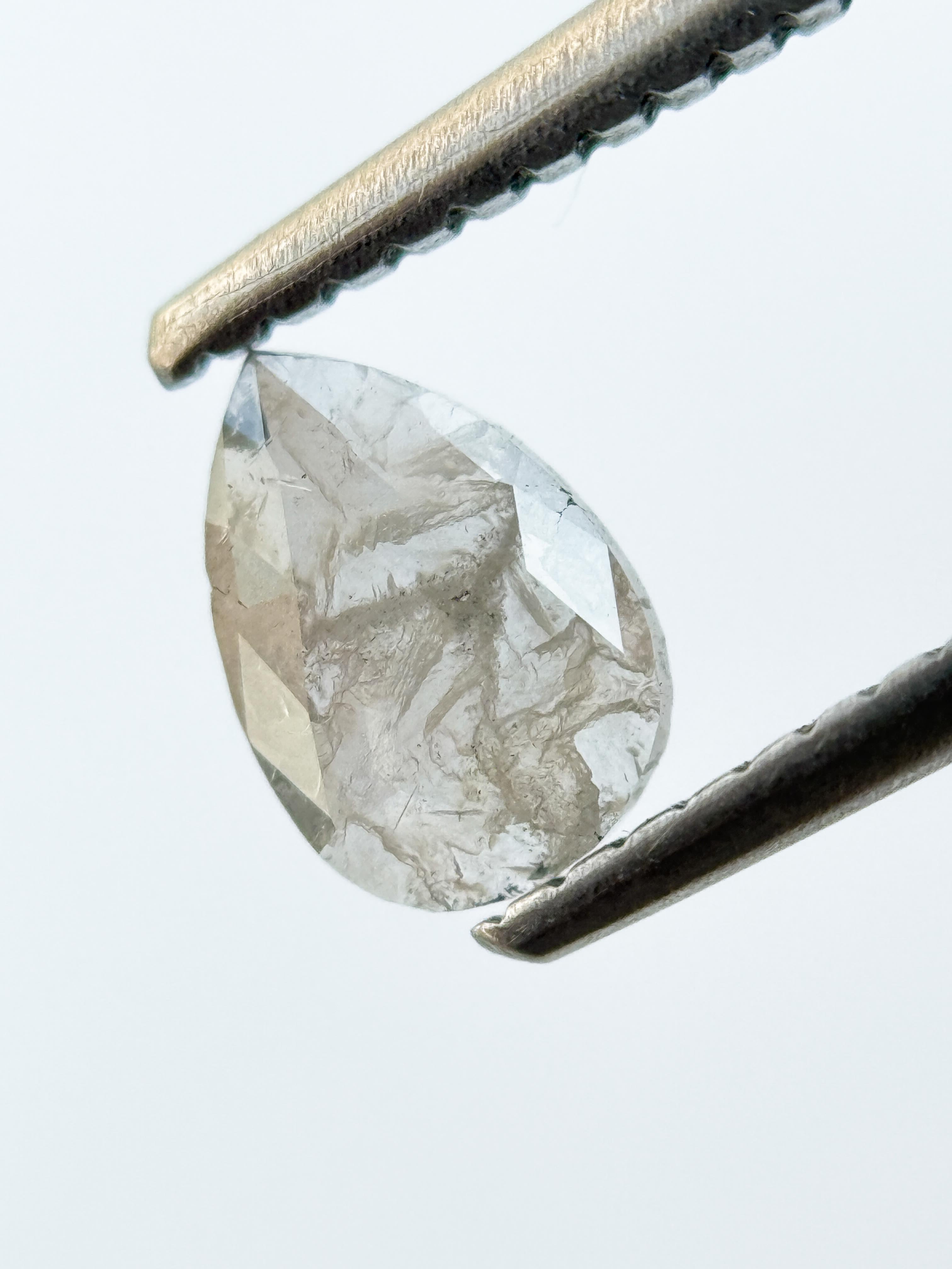0.42 Ct Pear Rose Cut Milky White Natural Salt and Pepper Diamond