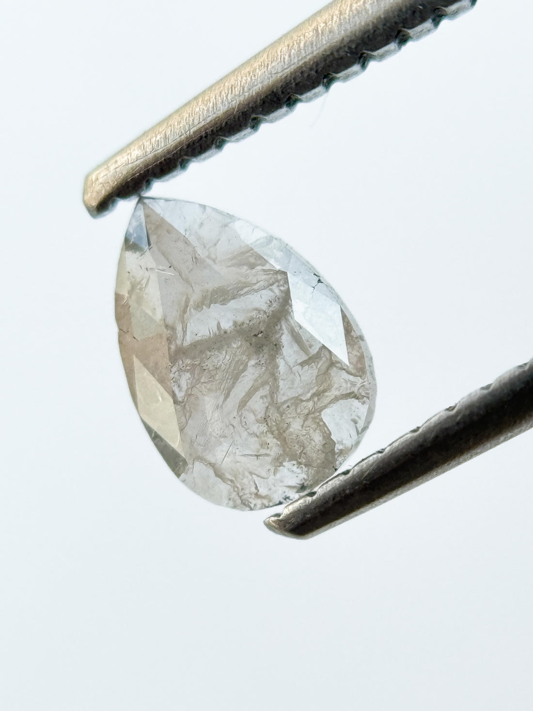 0.42 Ct Pear Rose Cut Milky White Natural Salt and Pepper Diamond