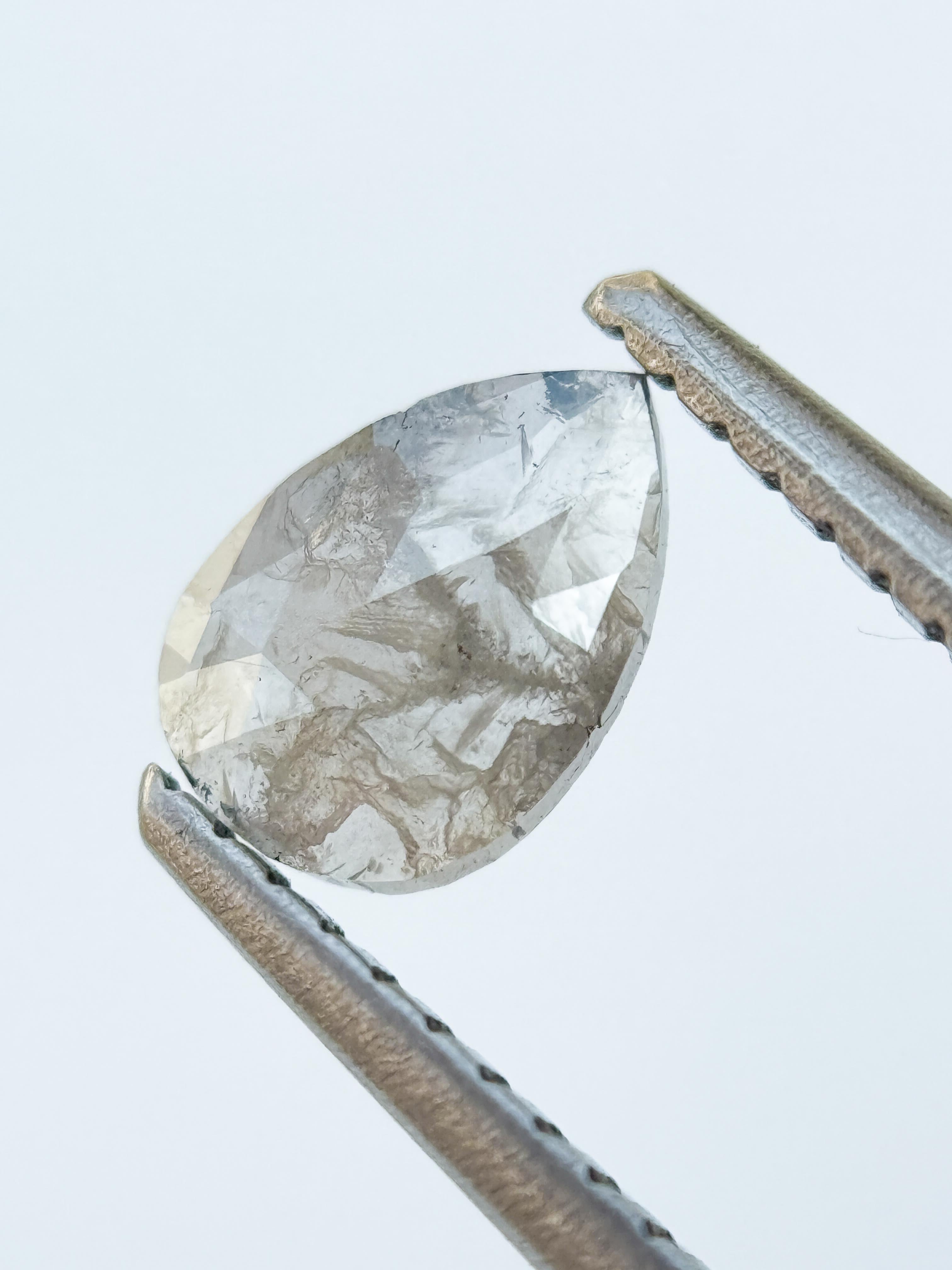 0.42 Ct Pear Rose Cut Milky White Natural Salt and Pepper Diamond