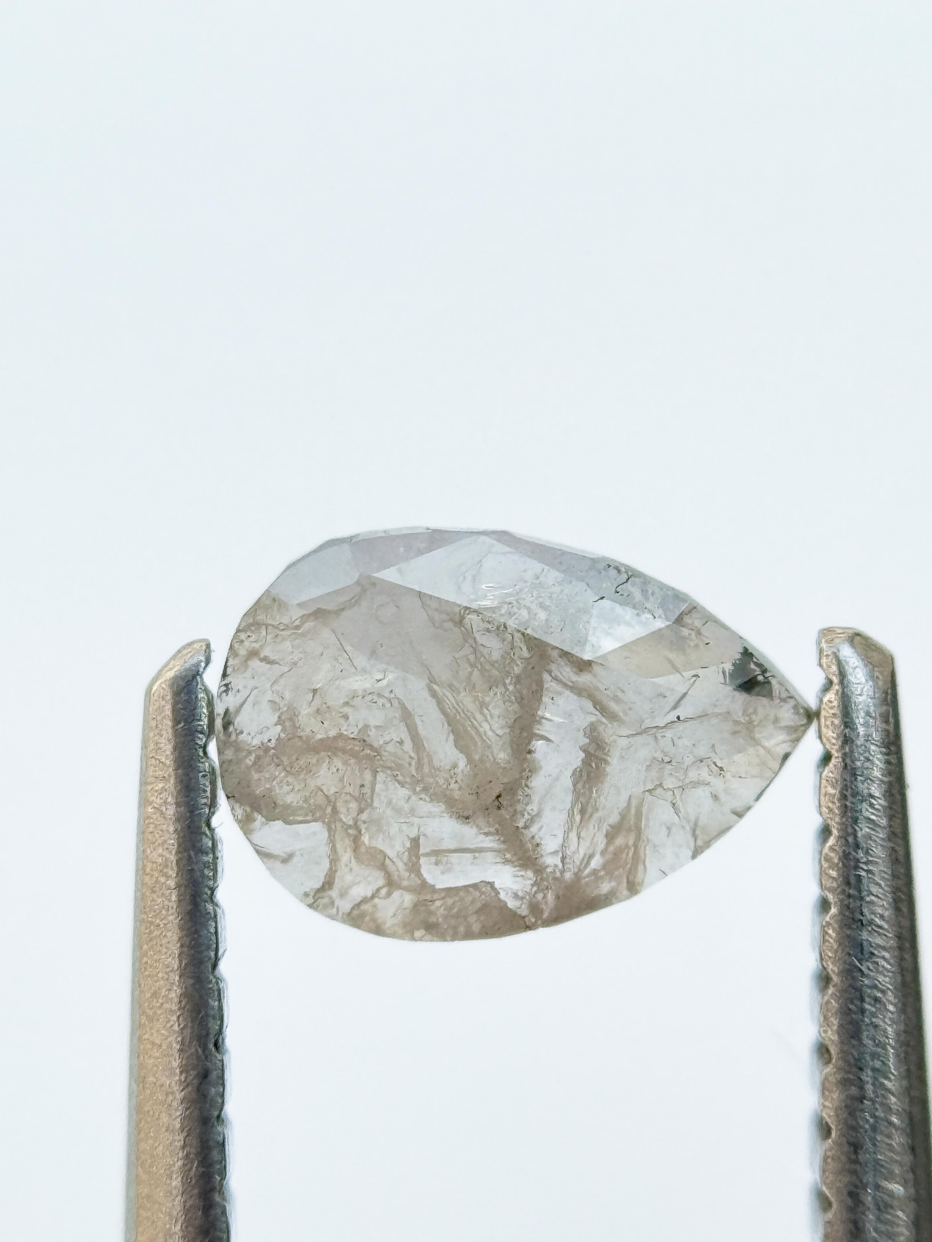 0.42 Ct Pear Rose Cut Milky White Natural Salt and Pepper Diamond