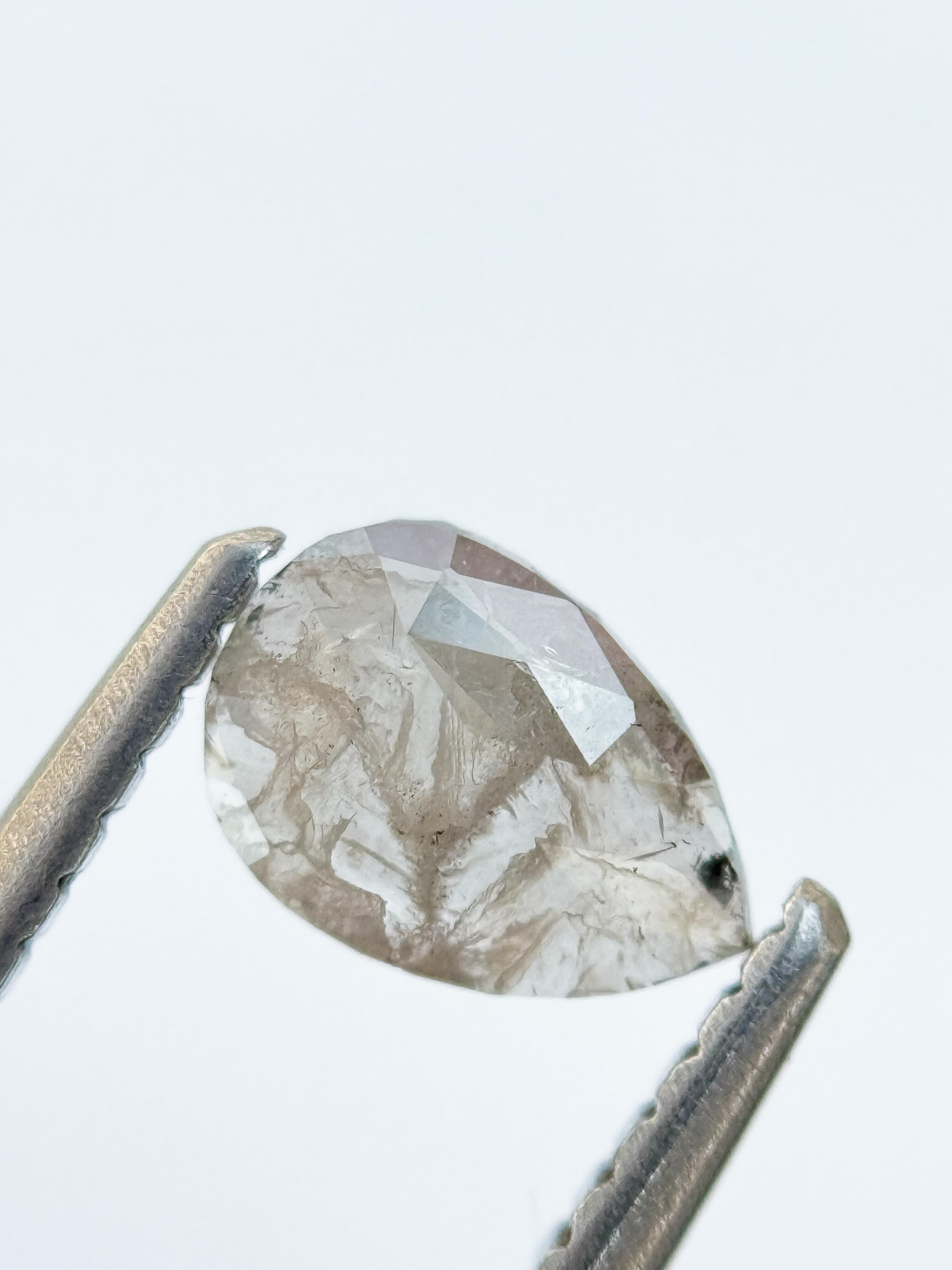 0.42 Ct Pear Rose Cut Milky White Natural Salt and Pepper Diamond