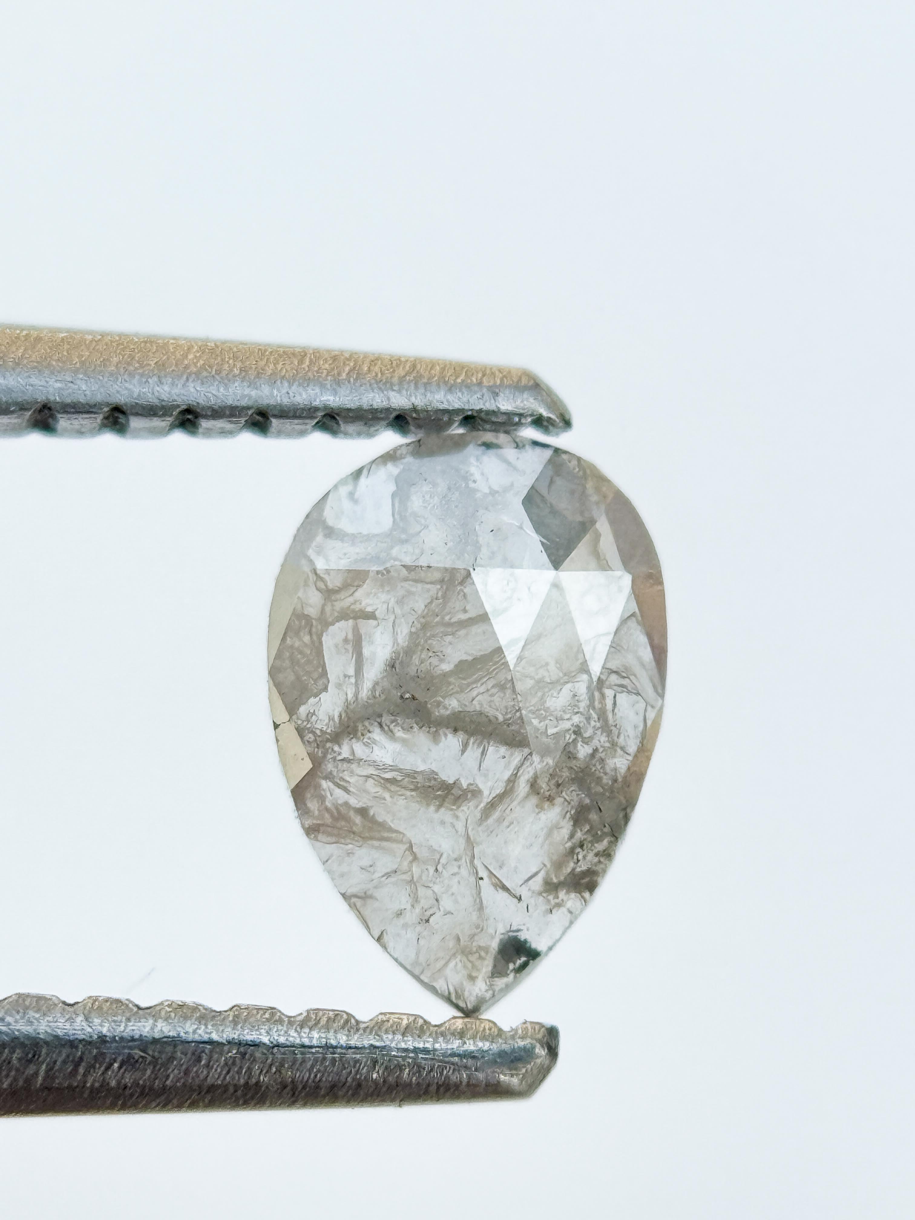 0.42 Ct Pear Rose Cut Milky White Natural Salt and Pepper Diamond