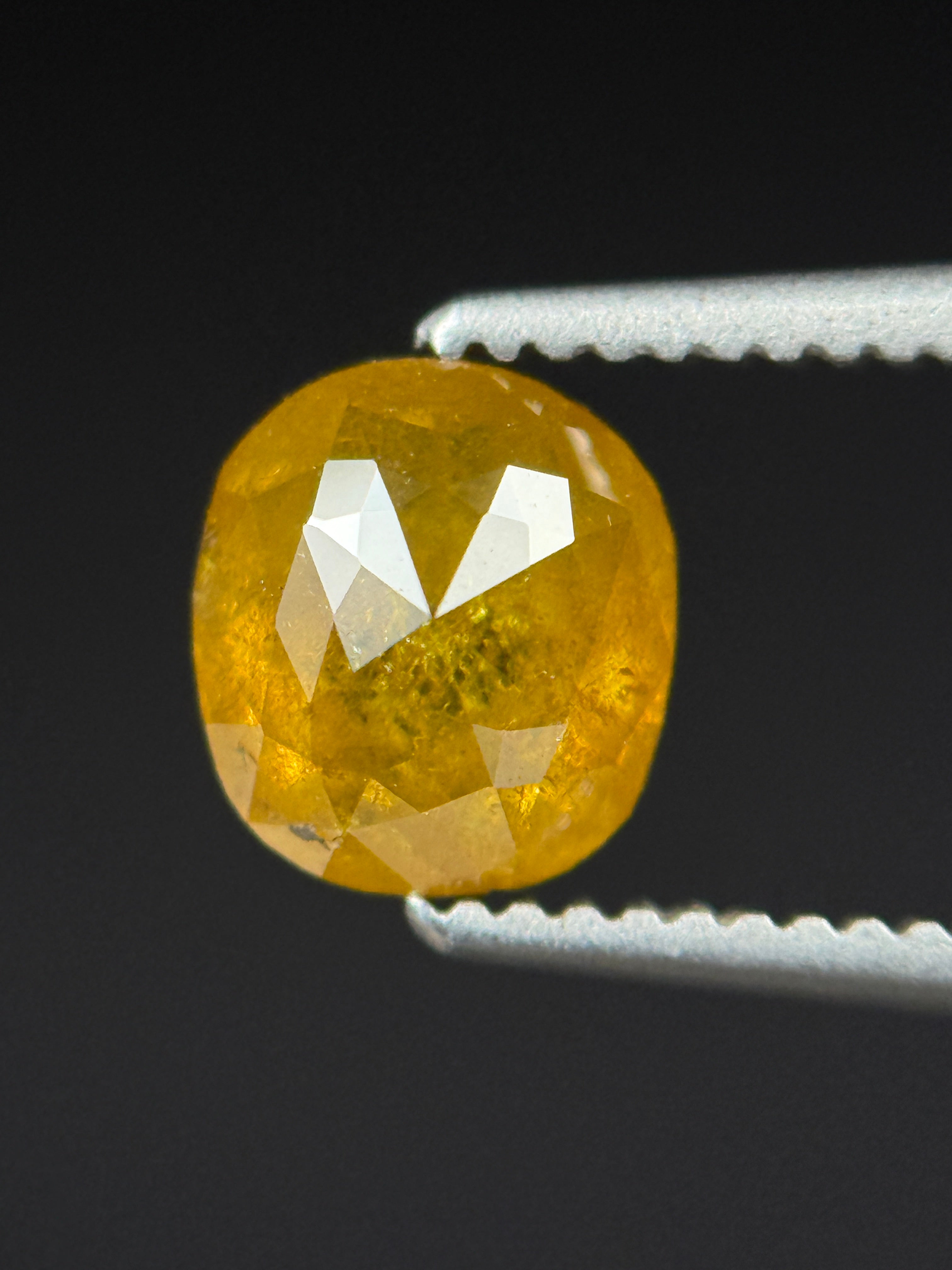 1.00 Ct Cushion Rose Cut Yellow Natural Antique Diamond