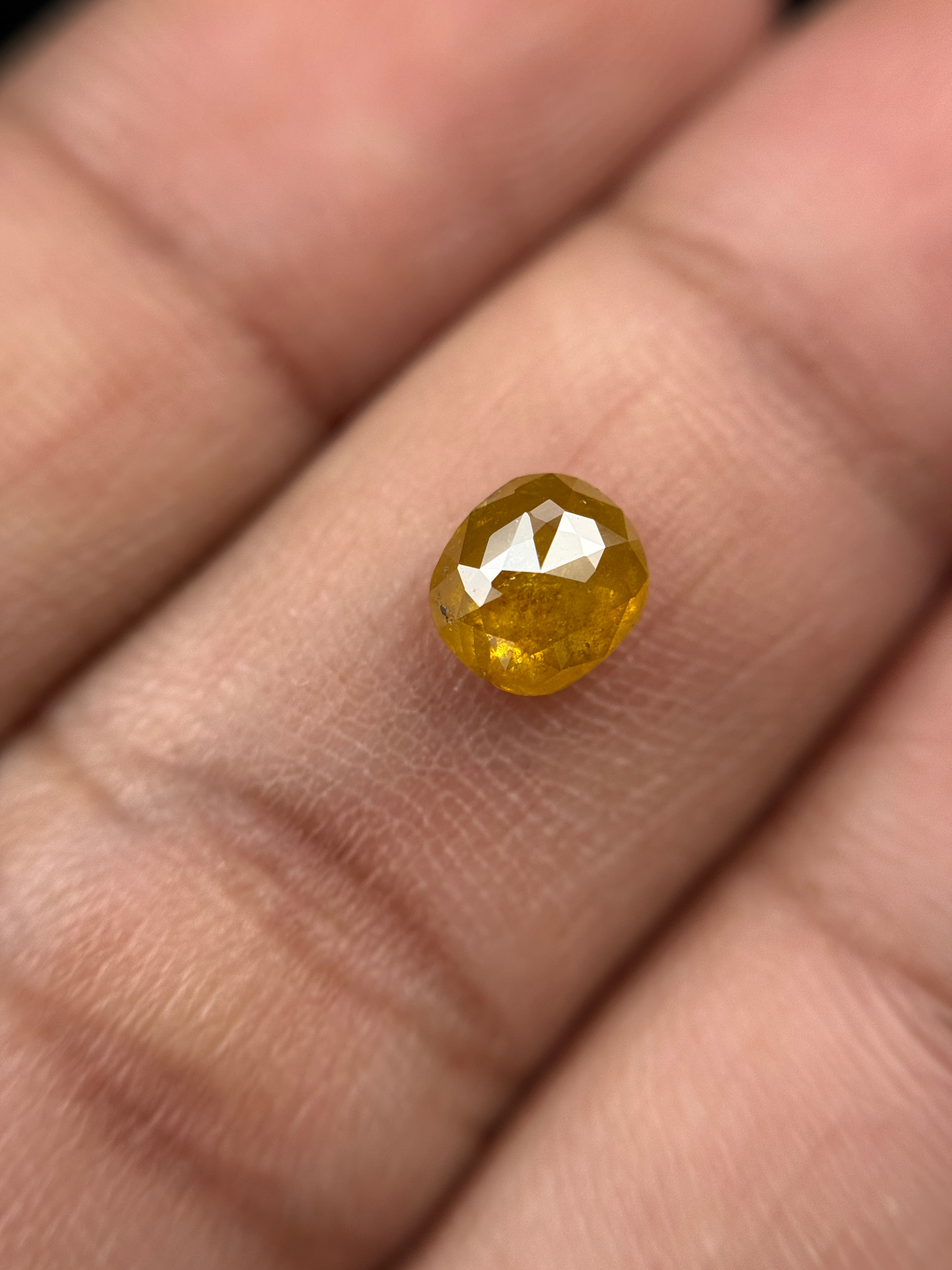 1.00 Ct Cushion Rose Cut Yellow Natural Antique Diamond