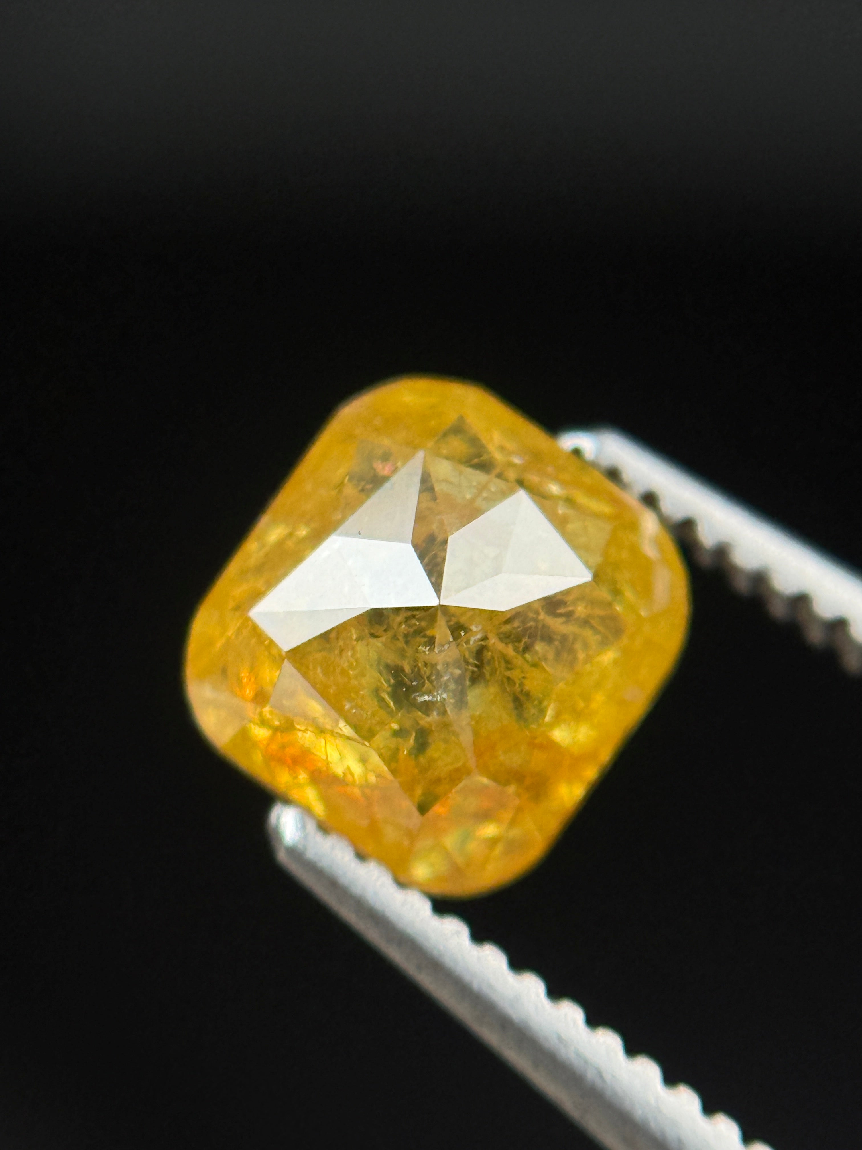 1.42 Ct Cushion Rose Cut Yellow Natural Fancy Diamond