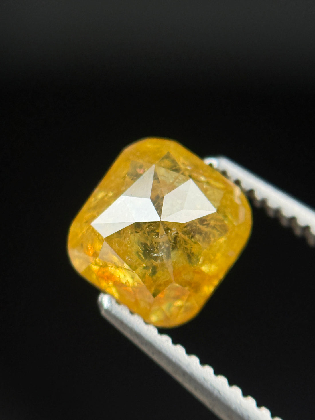 1.42 Ct Cushion Rose Cut Yellow Natural Fancy Diamond