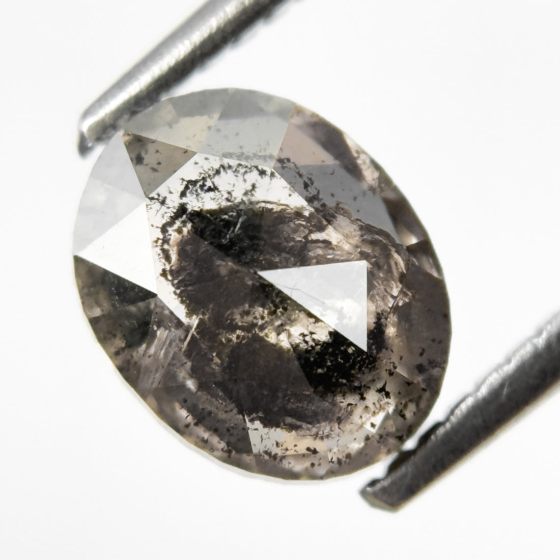 1.65 Ct Oval Rose Cut Grey Natural Salt and Pepper Diamond