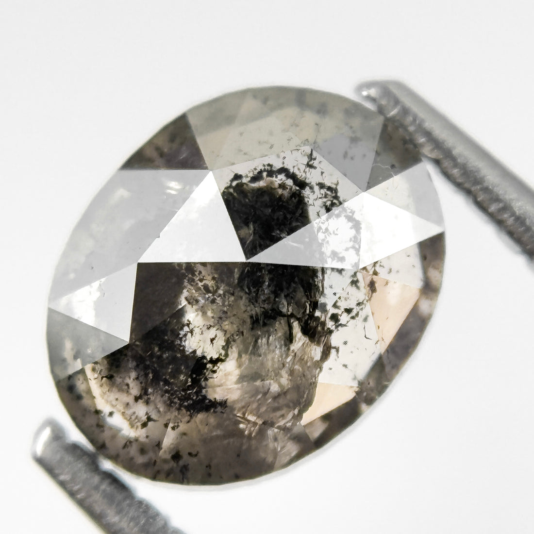 1.65 Ct Oval Rose Cut Grey Natural Salt and Pepper Diamond