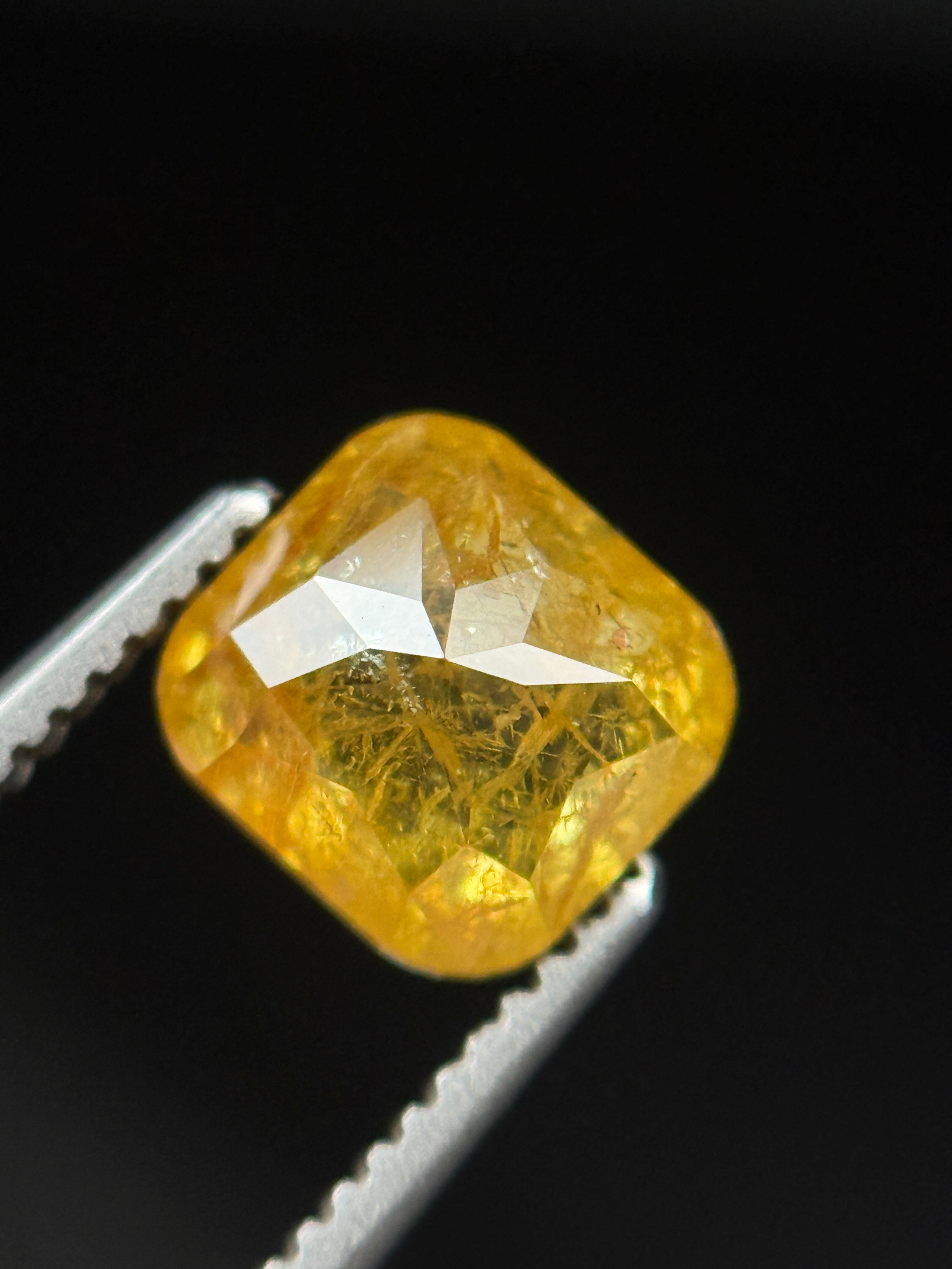1.42 Ct Cushion Rose Cut Yellow Natural Fancy Diamond