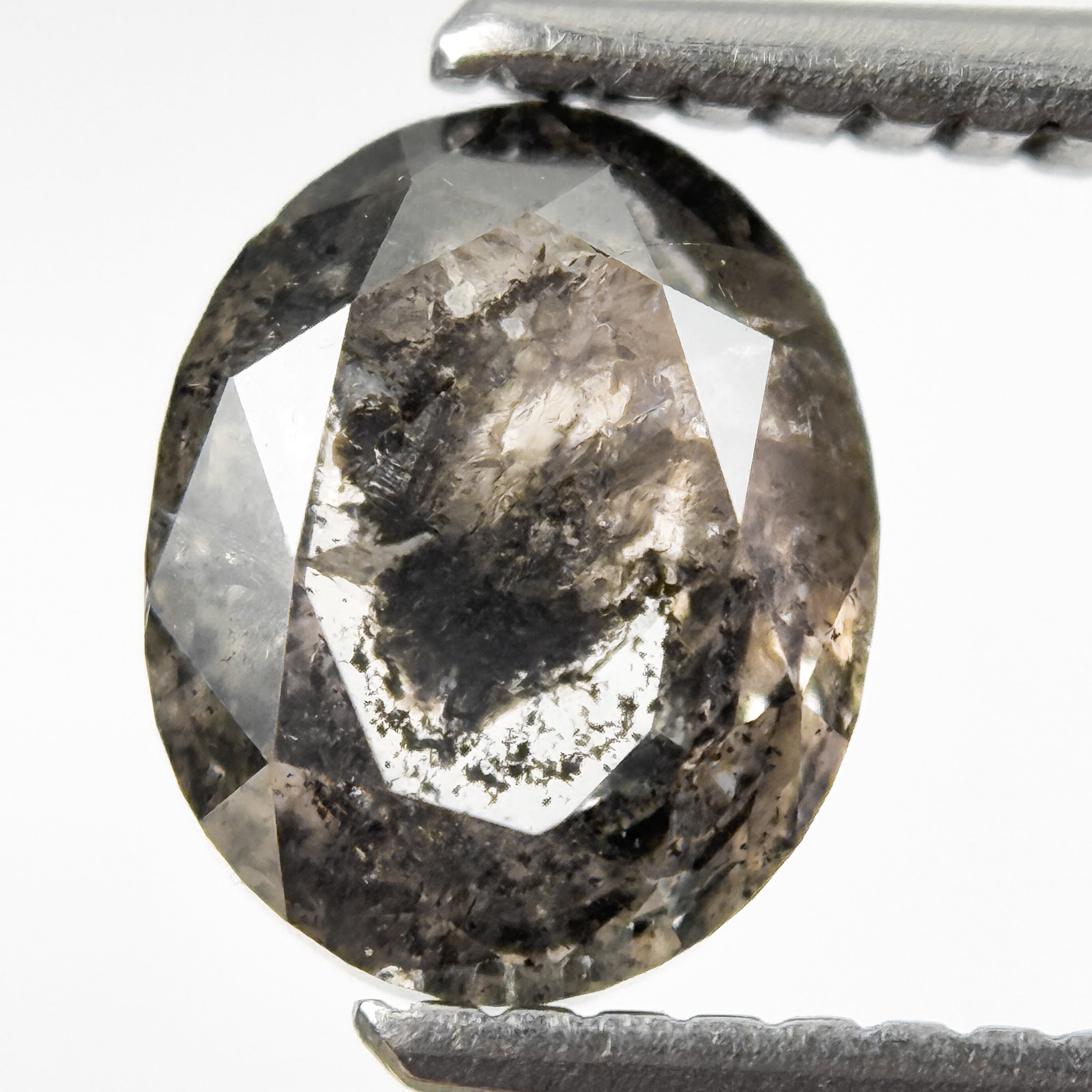 1.65 Ct Oval Rose Cut Grey Natural Salt and Pepper Diamond