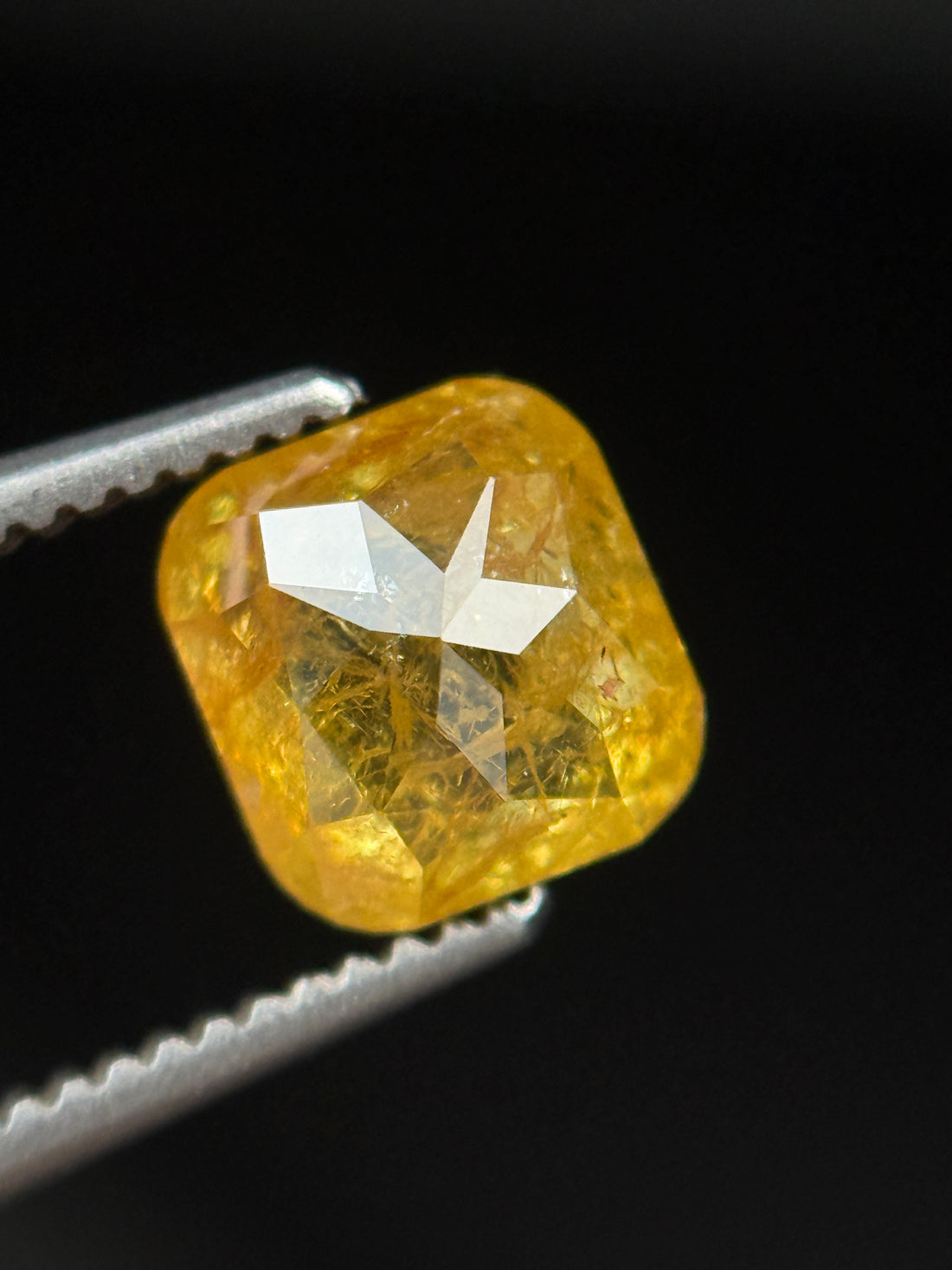 1.42 Ct Cushion Rose Cut Yellow Natural Fancy Diamond