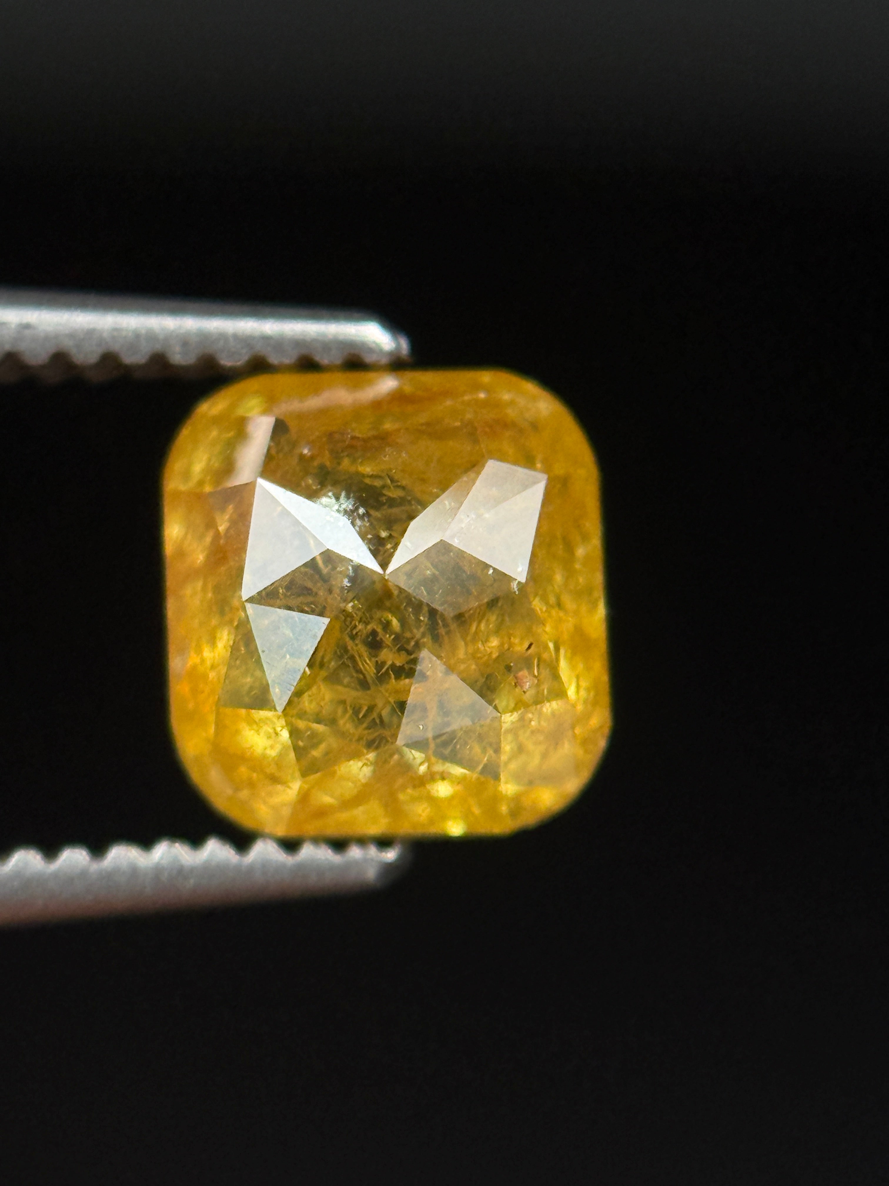 1.42 Ct Cushion Rose Cut Yellow Natural Fancy Diamond