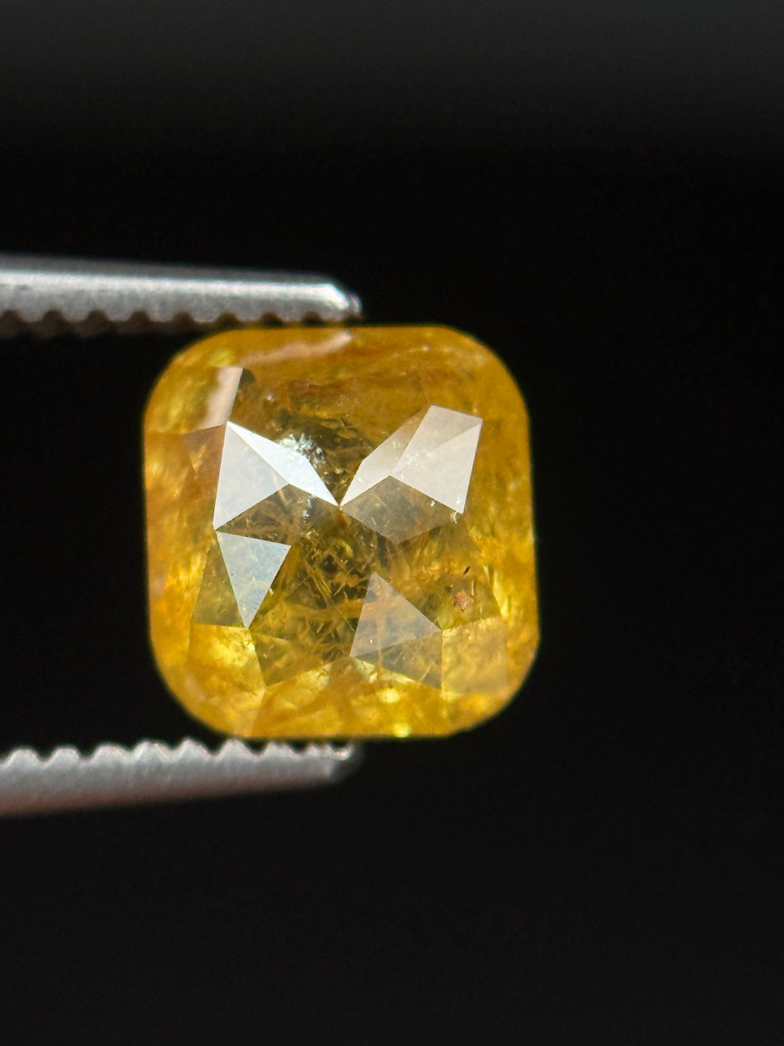 1.42 Ct Cushion Rose Cut Yellow Natural Fancy Diamond