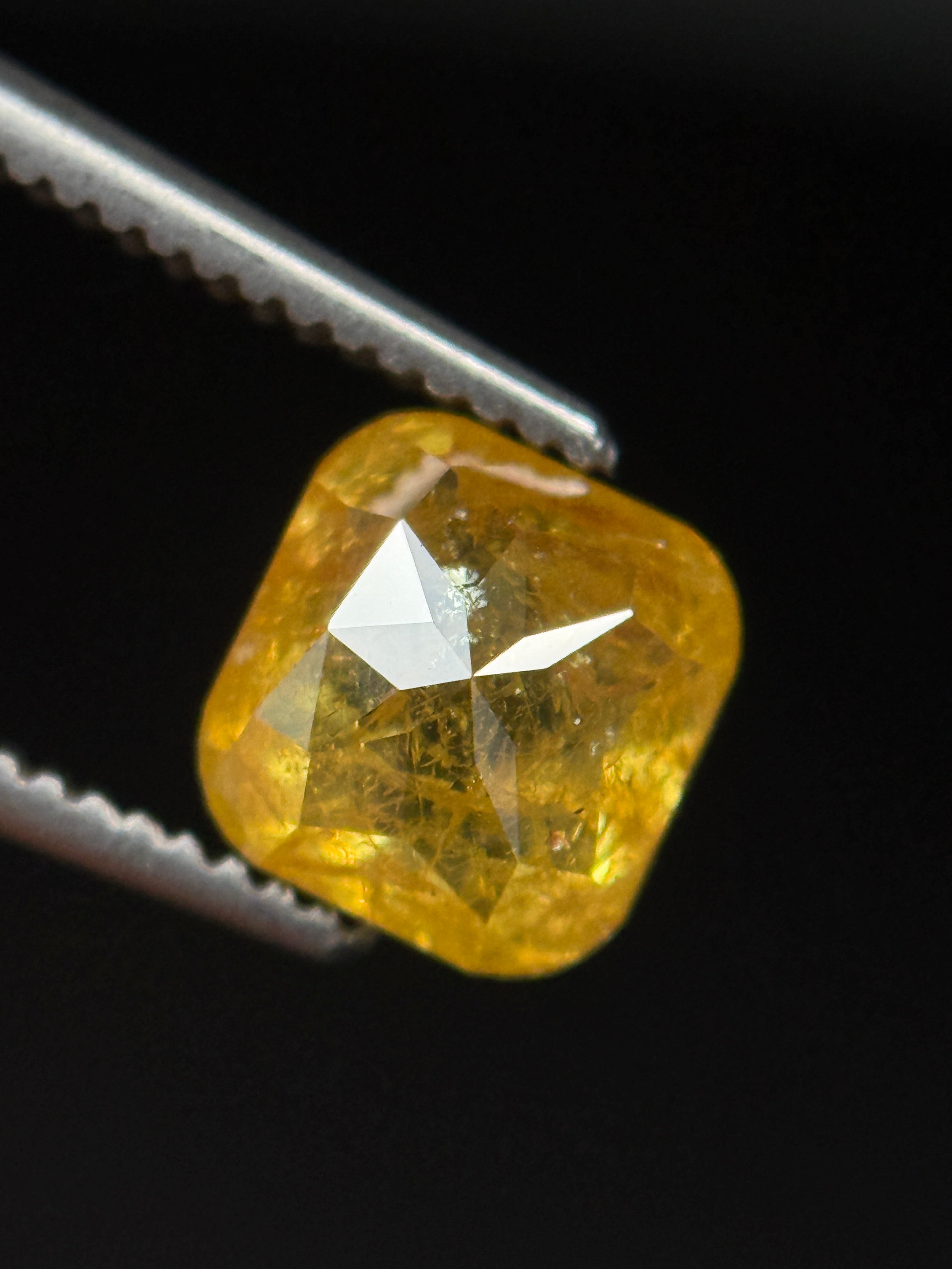 1.42 Ct Cushion Rose Cut Yellow Natural Fancy Diamond