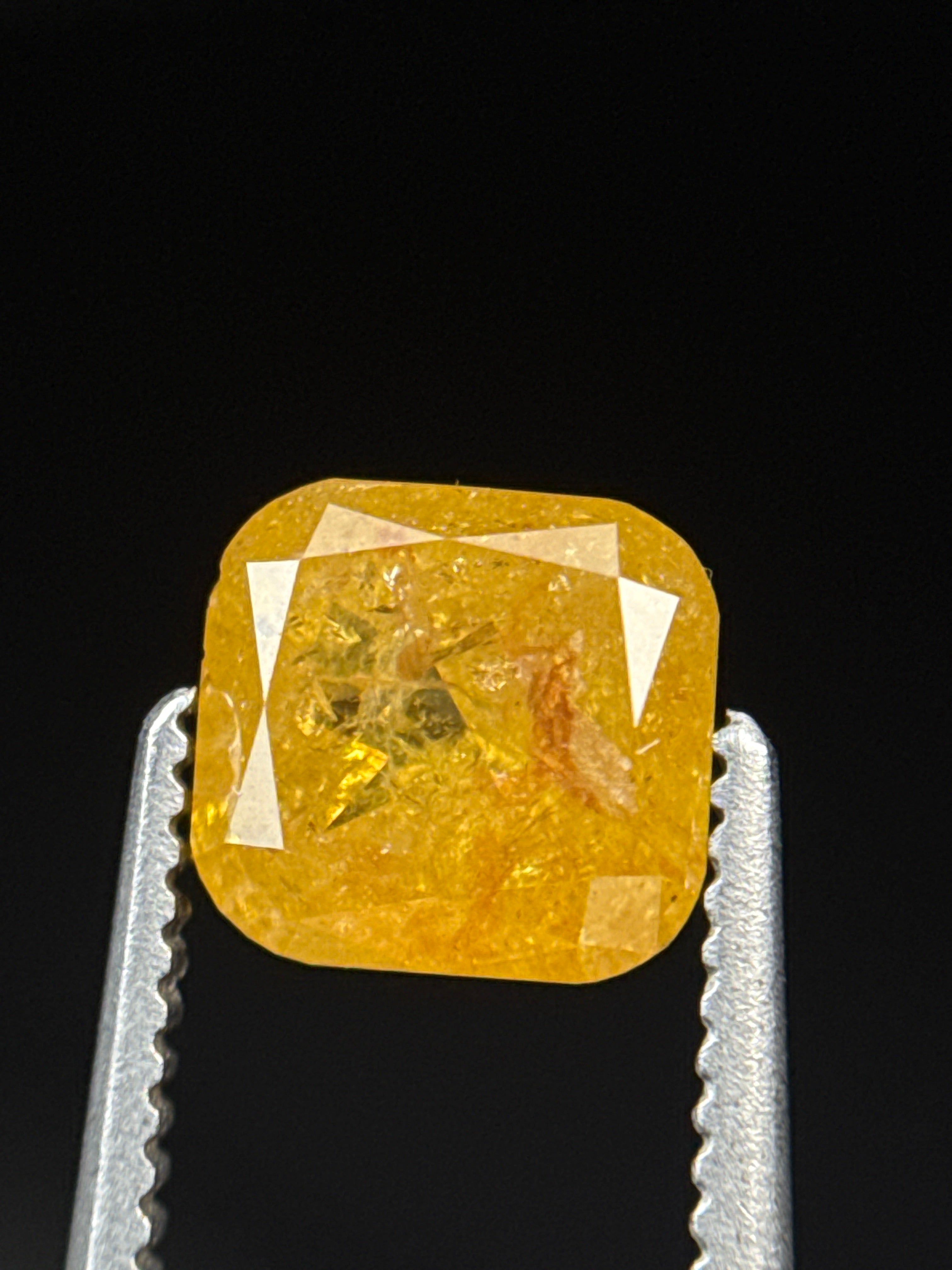 1.42 Ct Cushion Rose Cut Yellow Natural Fancy Diamond