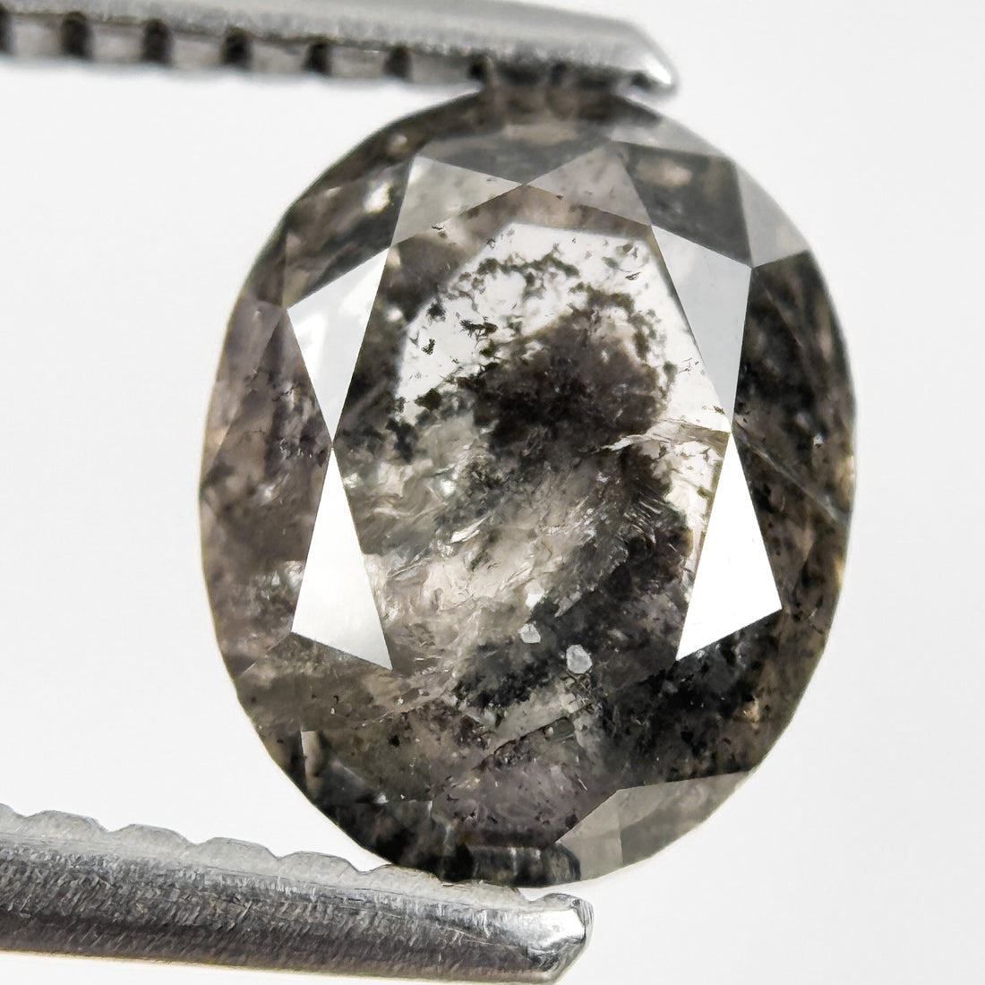 1.65 Ct Oval Rose Cut Grey Natural Salt and Pepper Diamond