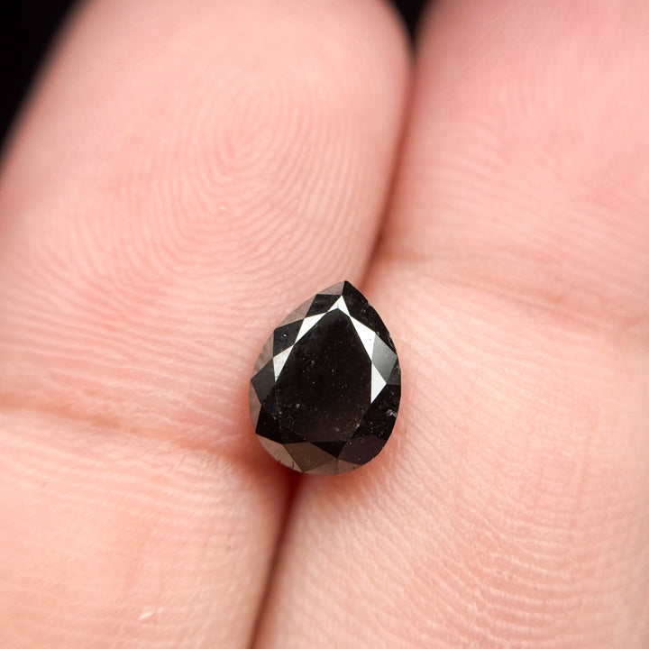 1.48 Ct Pear Rose Cut Black Natural Fancy Diamond