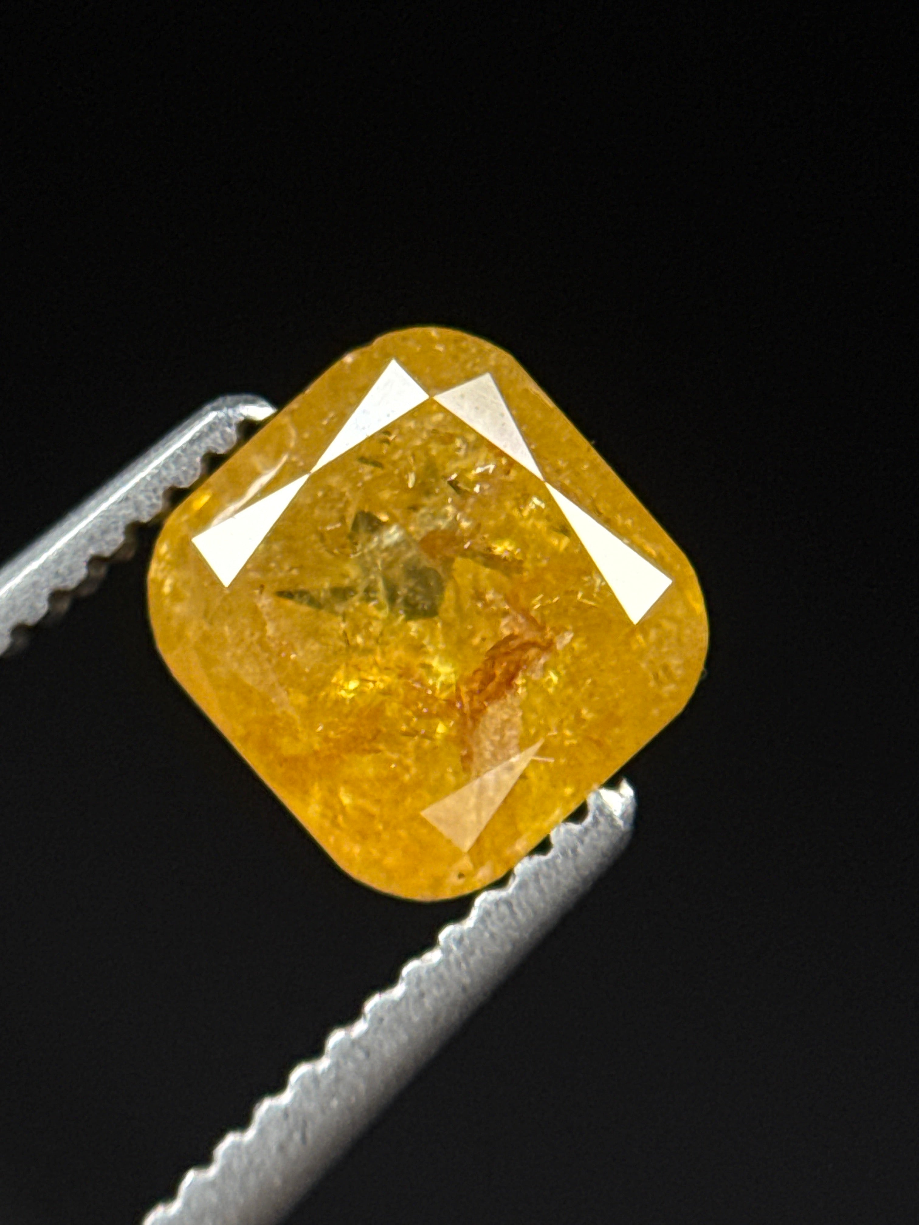 1.42 Ct Cushion Rose Cut Yellow Natural Fancy Diamond