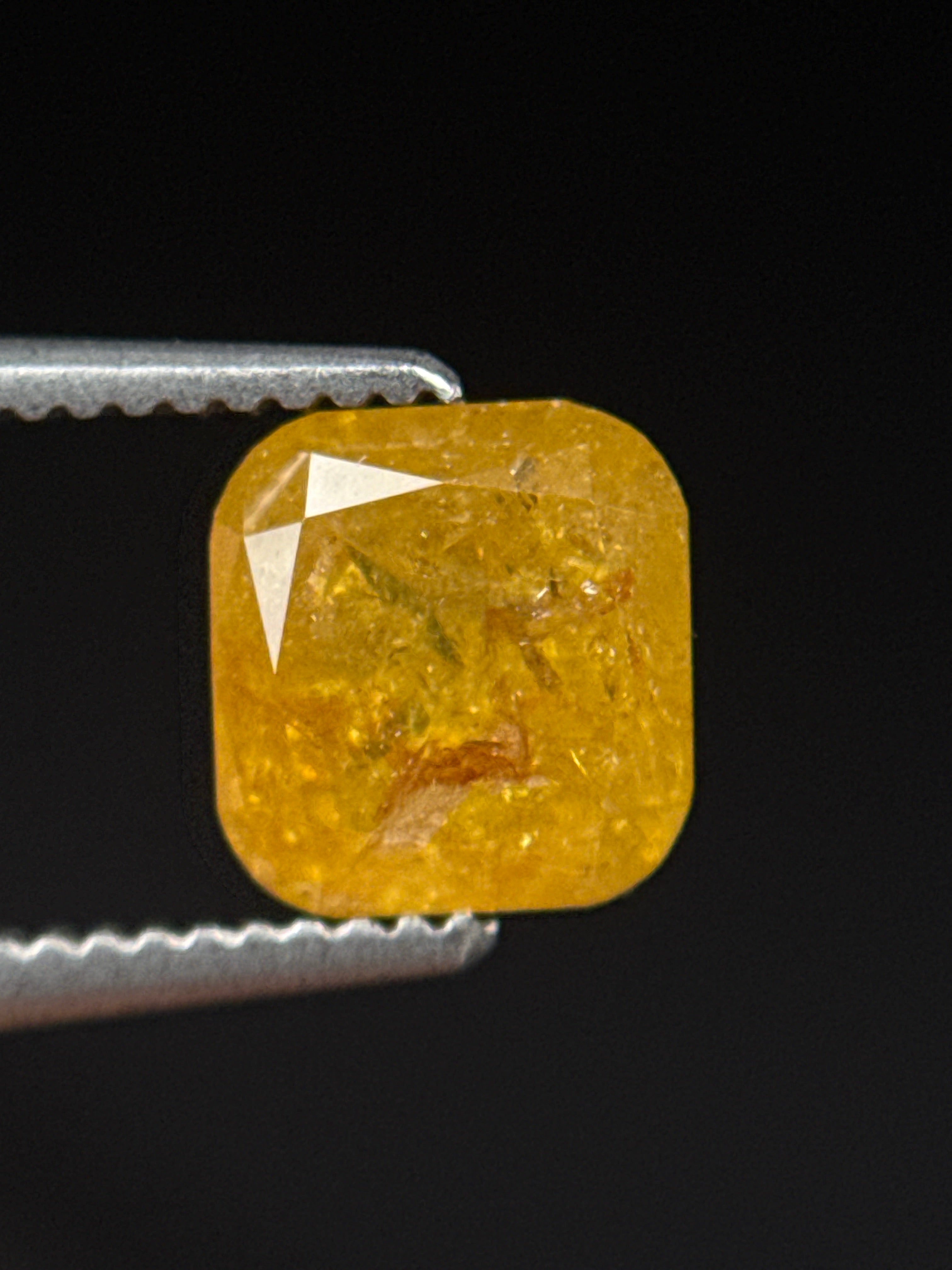 1.42 Ct Cushion Rose Cut Yellow Natural Fancy Diamond