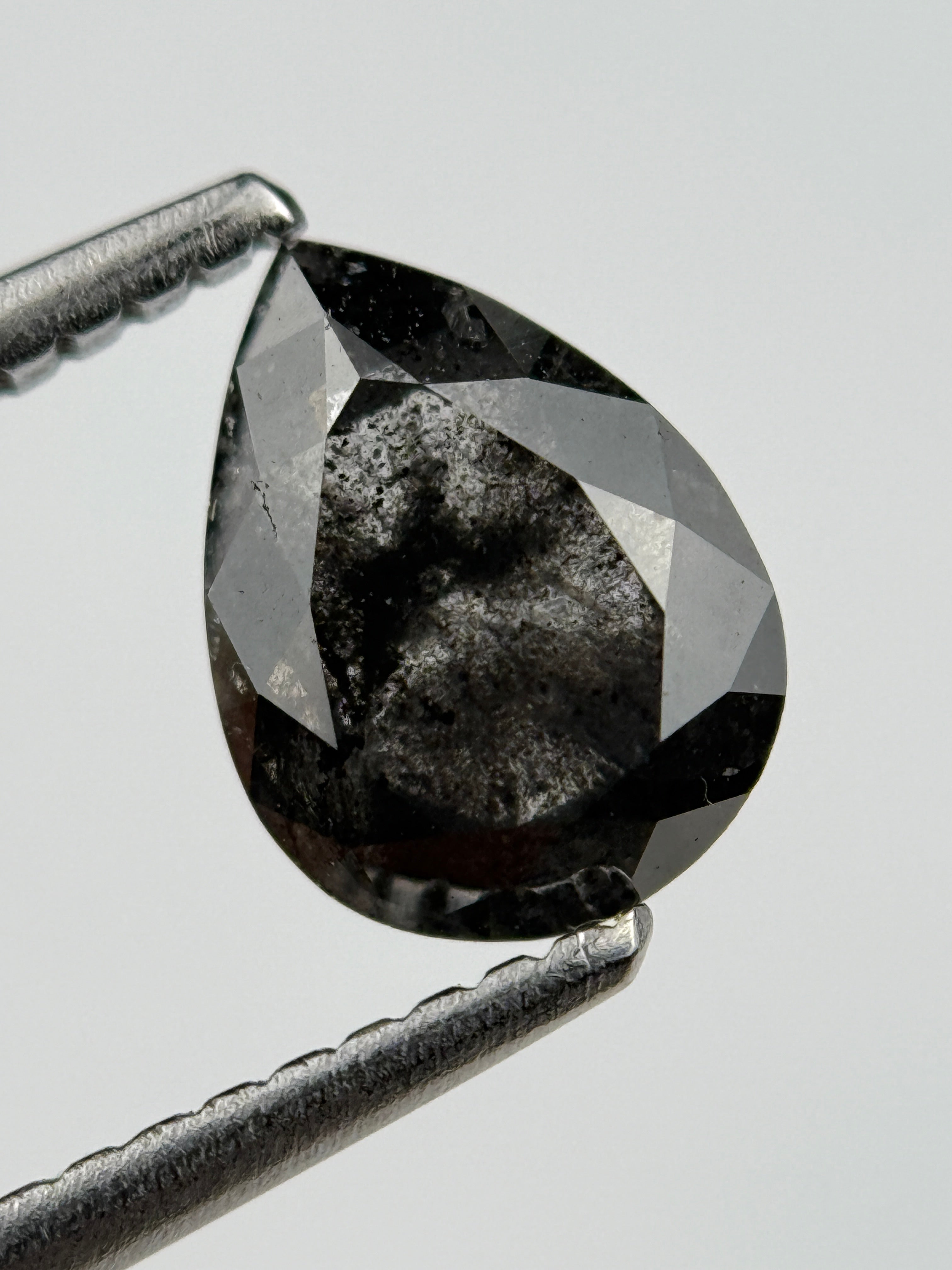 1.45 Ct Pear Rose Cut Black Natural Fancy Diamond