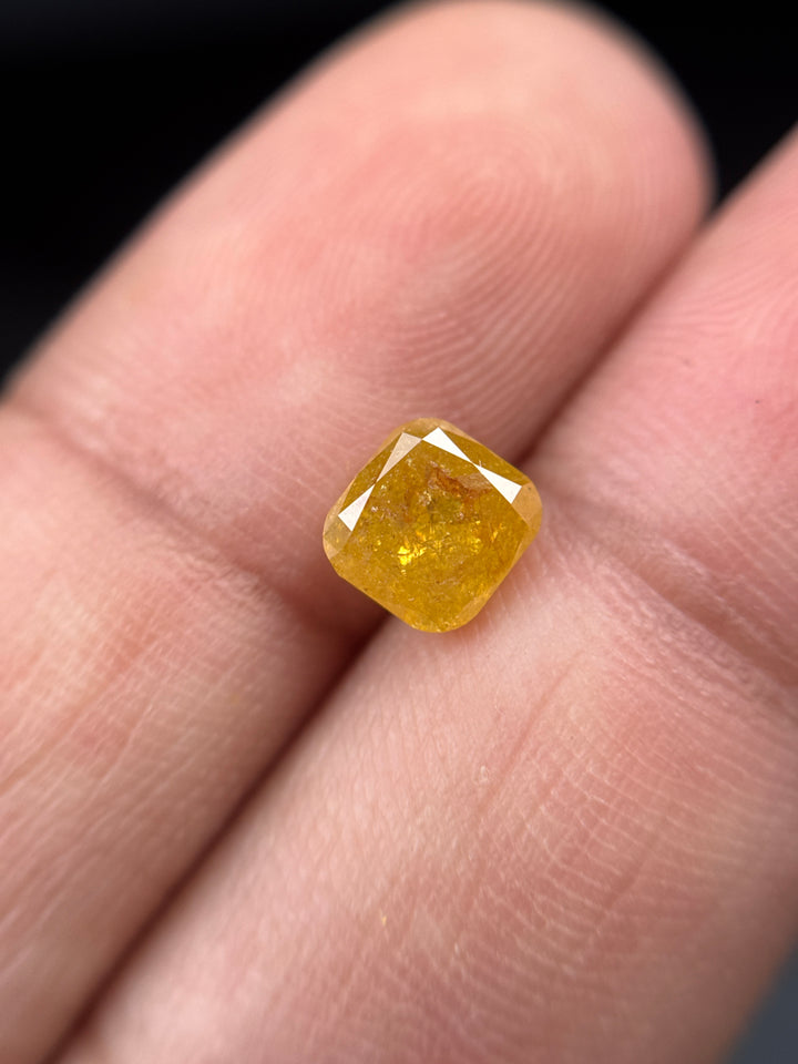 1.42 Ct Cushion Rose Cut Yellow Natural Fancy Diamond