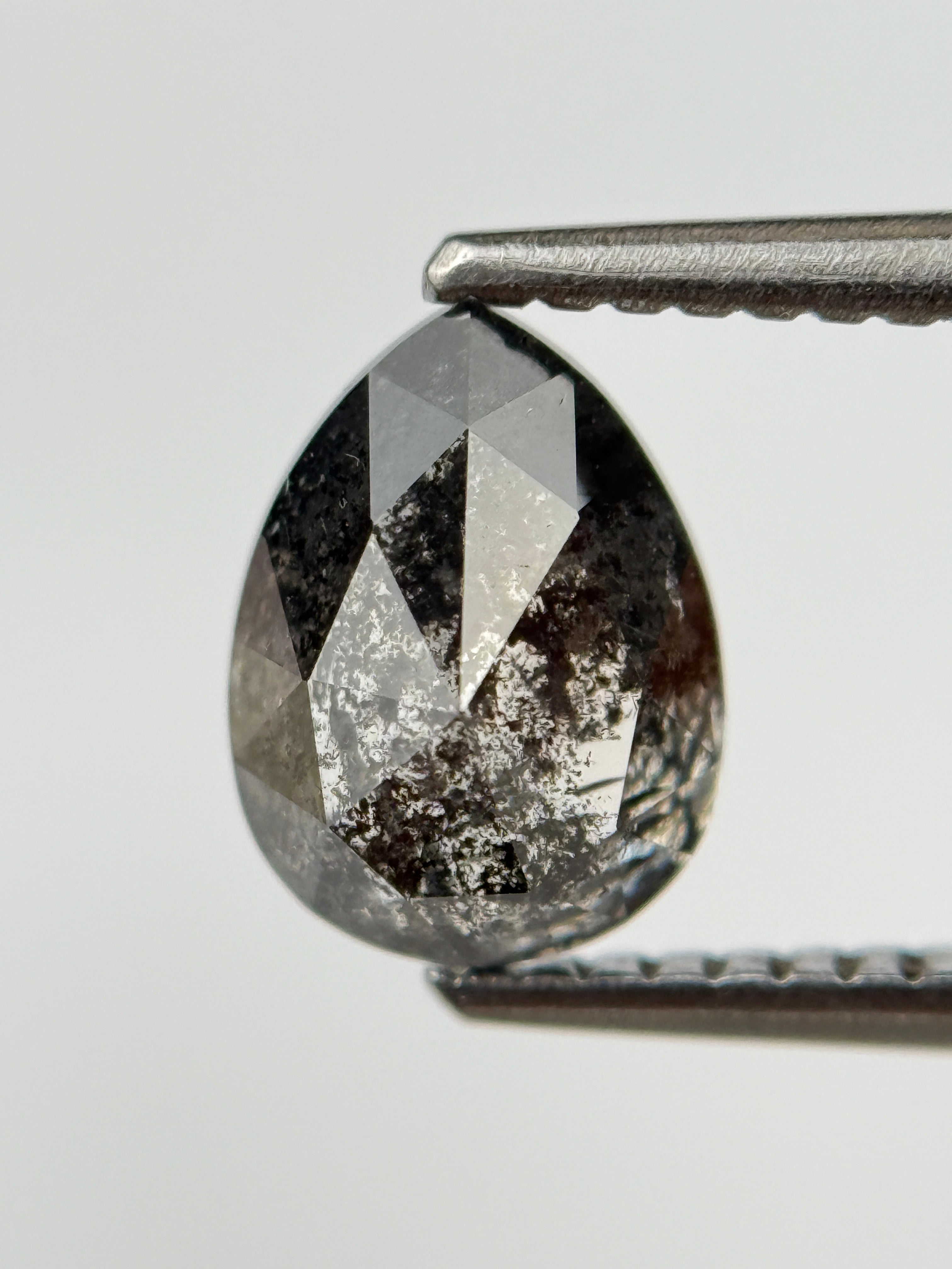 1.52 Ct Pear Rose Cut Grey Natural Salt and Pepper Diamond