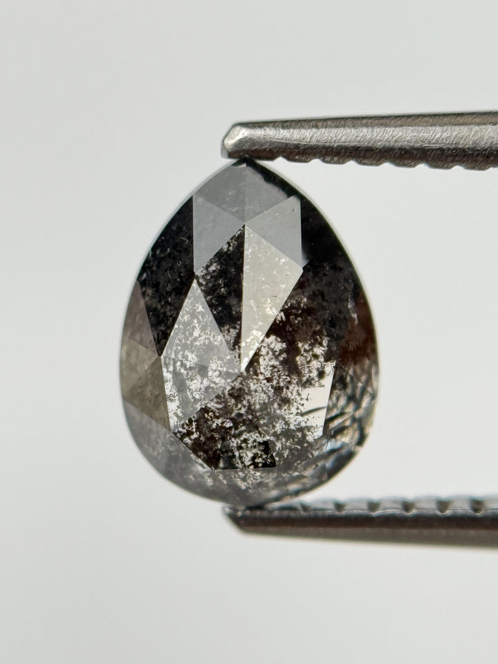 1.52 Ct Pear Rose Cut Grey Natural Salt and Pepper Diamond