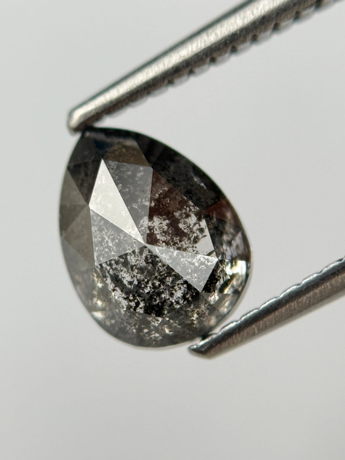 1.52 Ct Pear Rose Cut Grey Natural Salt and Pepper Diamond