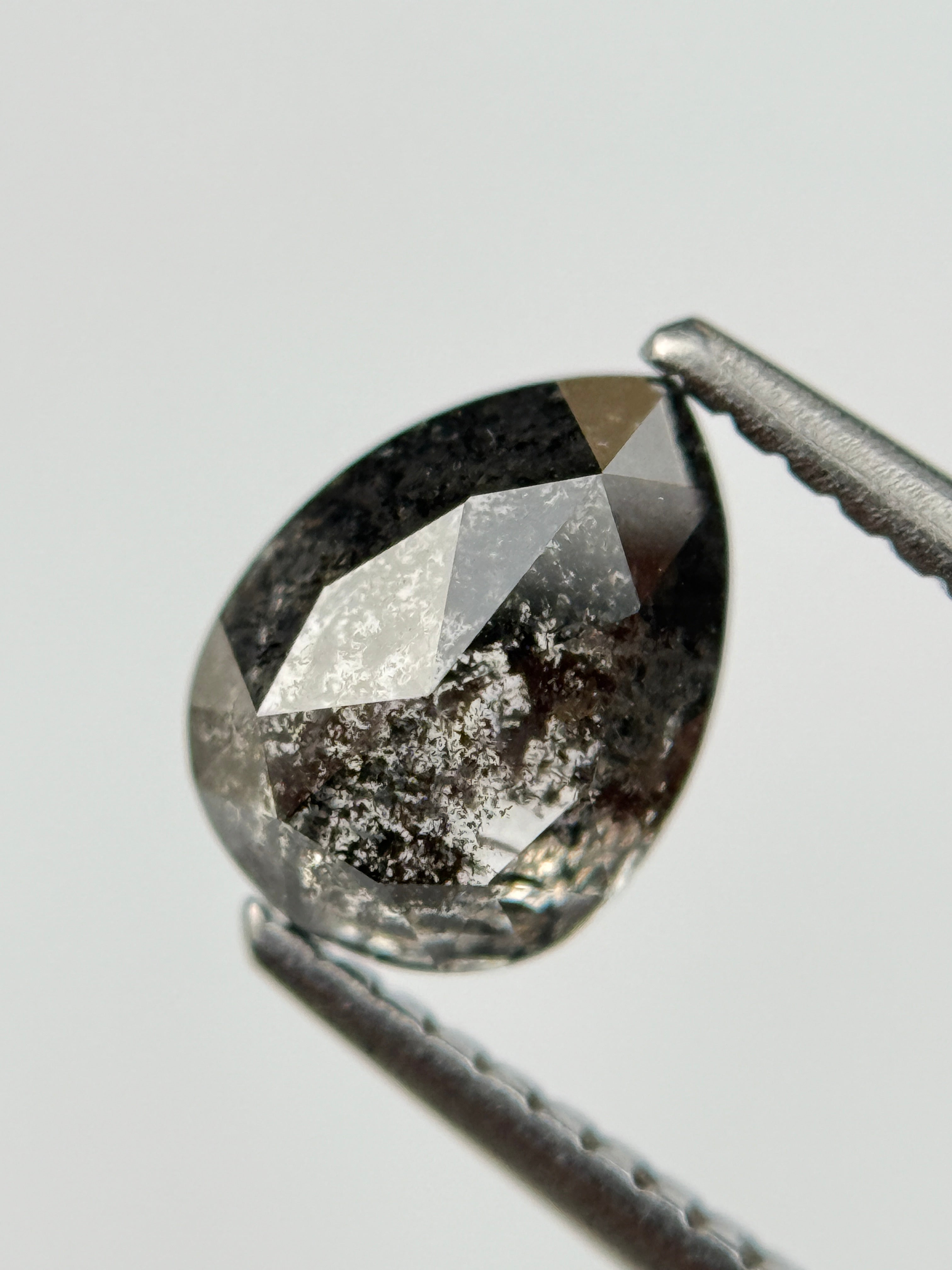 1.52 Ct Pear Rose Cut Grey Natural Salt and Pepper Diamond