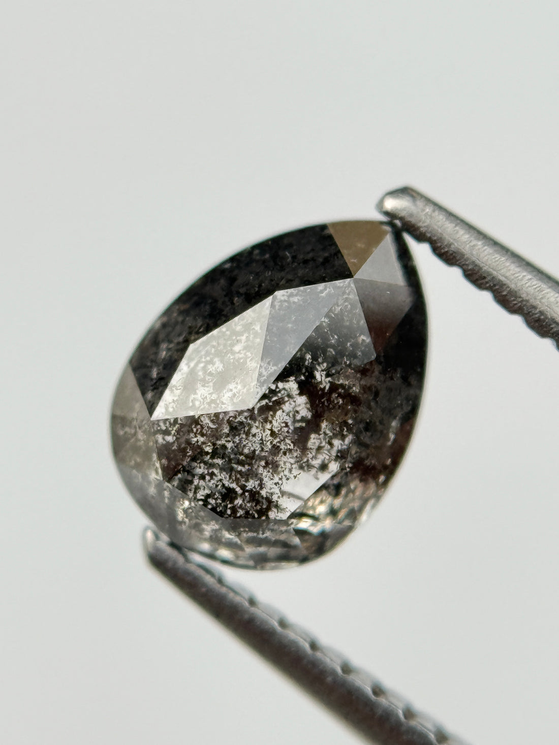 1.52 Ct Pear Rose Cut Grey Natural Salt and Pepper Diamond