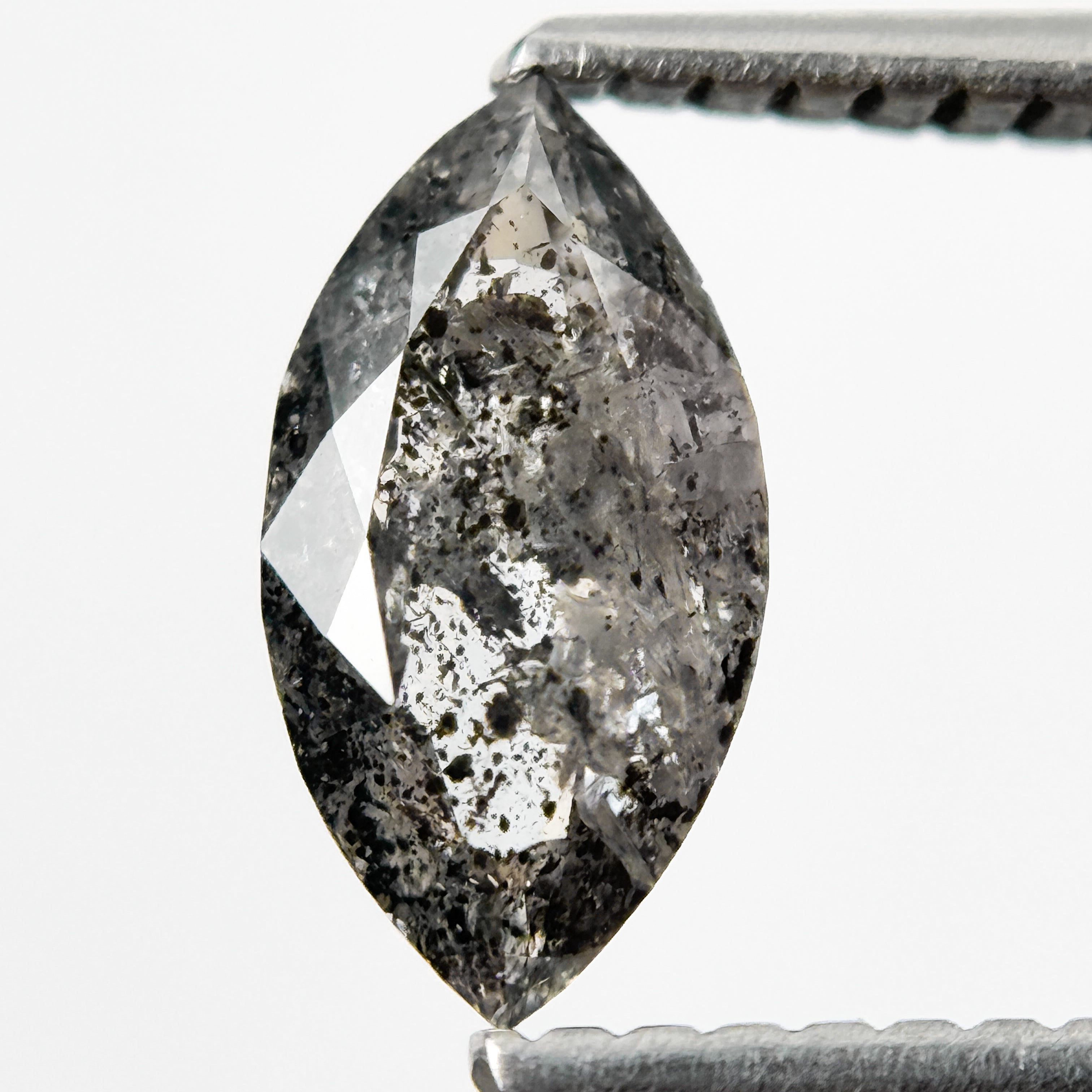 0.83 Ct Marquise Rose Cut Grey Natural Salt and Pepper Diamond