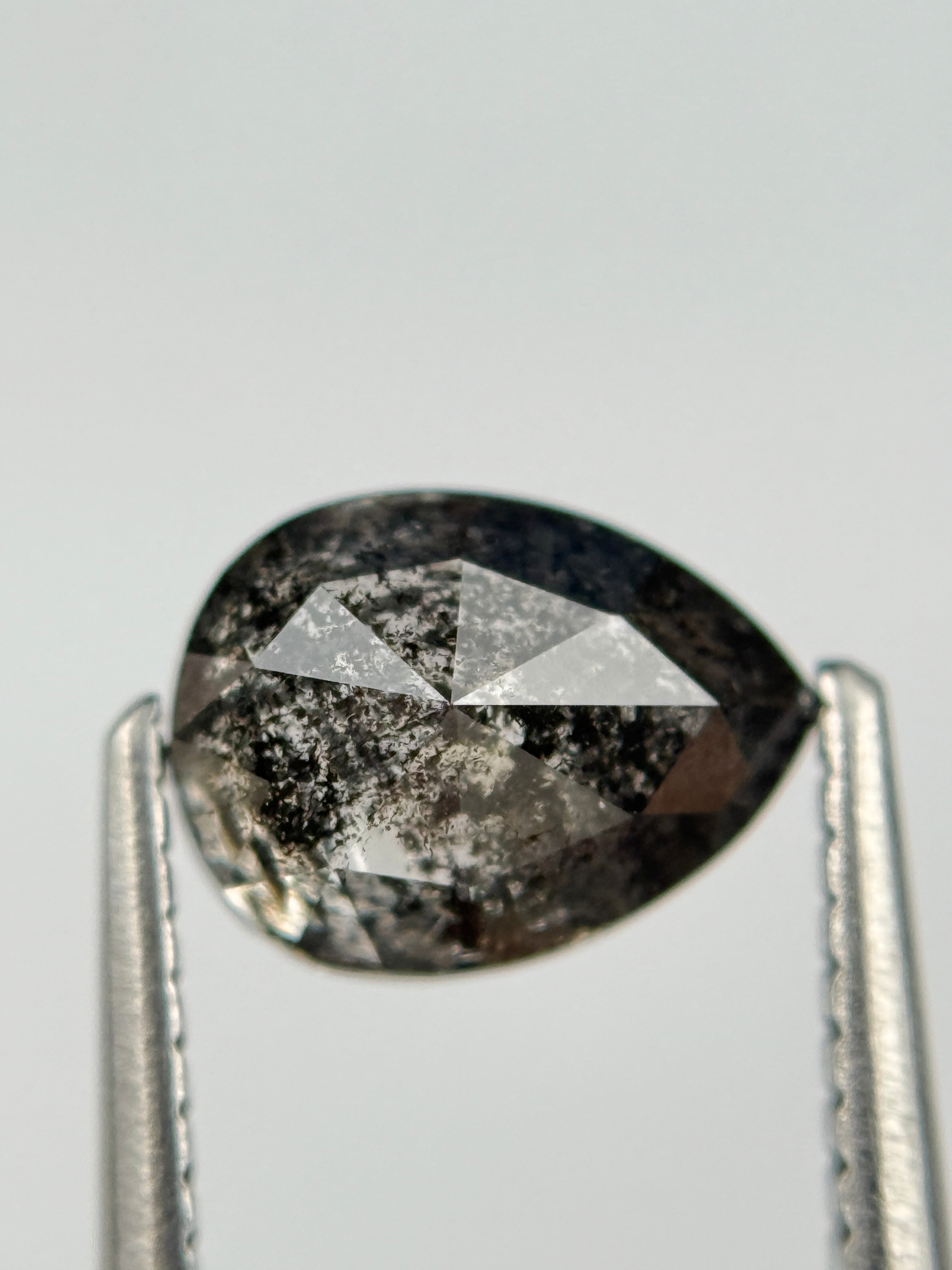 1.52 Ct Pear Rose Cut Grey Natural Salt and Pepper Diamond