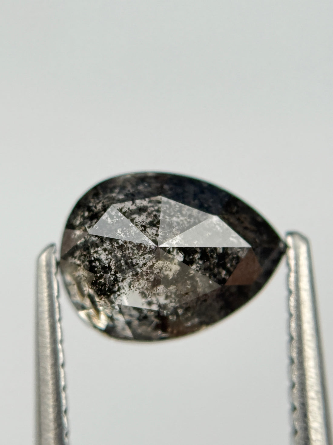 1.52 Ct Pear Rose Cut Grey Natural Salt and Pepper Diamond