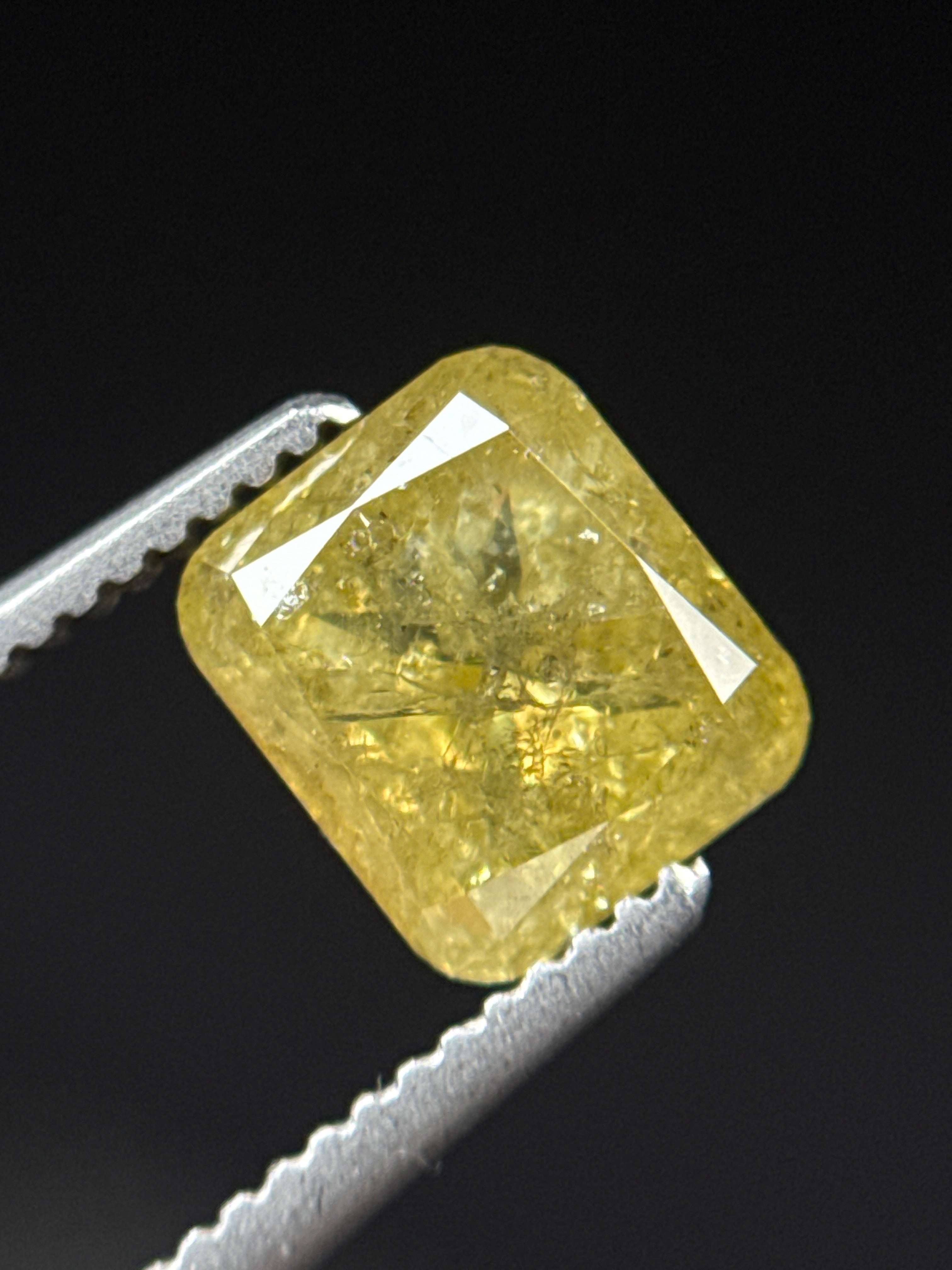 1.44 Ct Cushion Rose Cut Yellow Natural Fancy Diamond