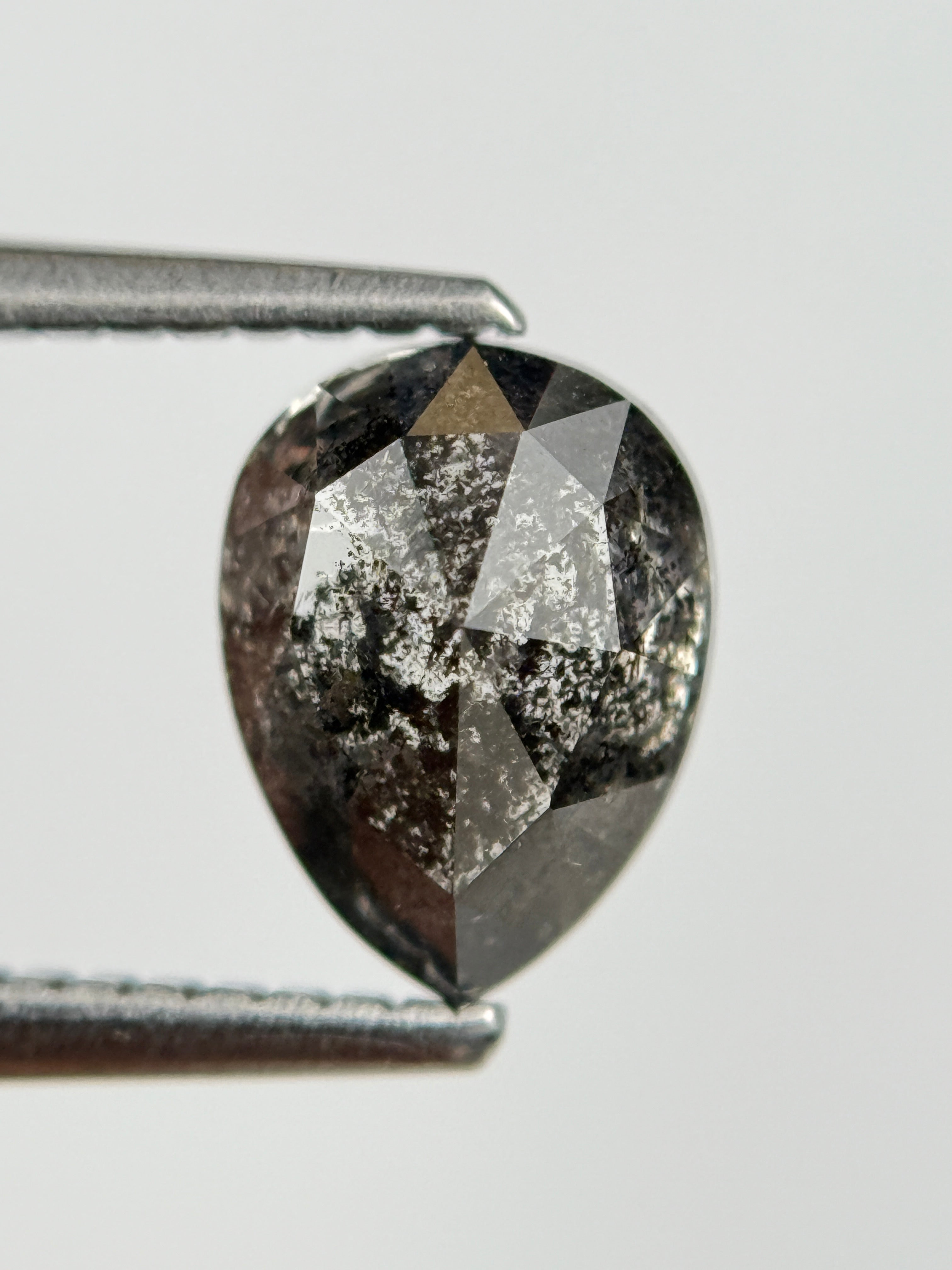 1.52 Ct Pear Rose Cut Grey Natural Salt and Pepper Diamond