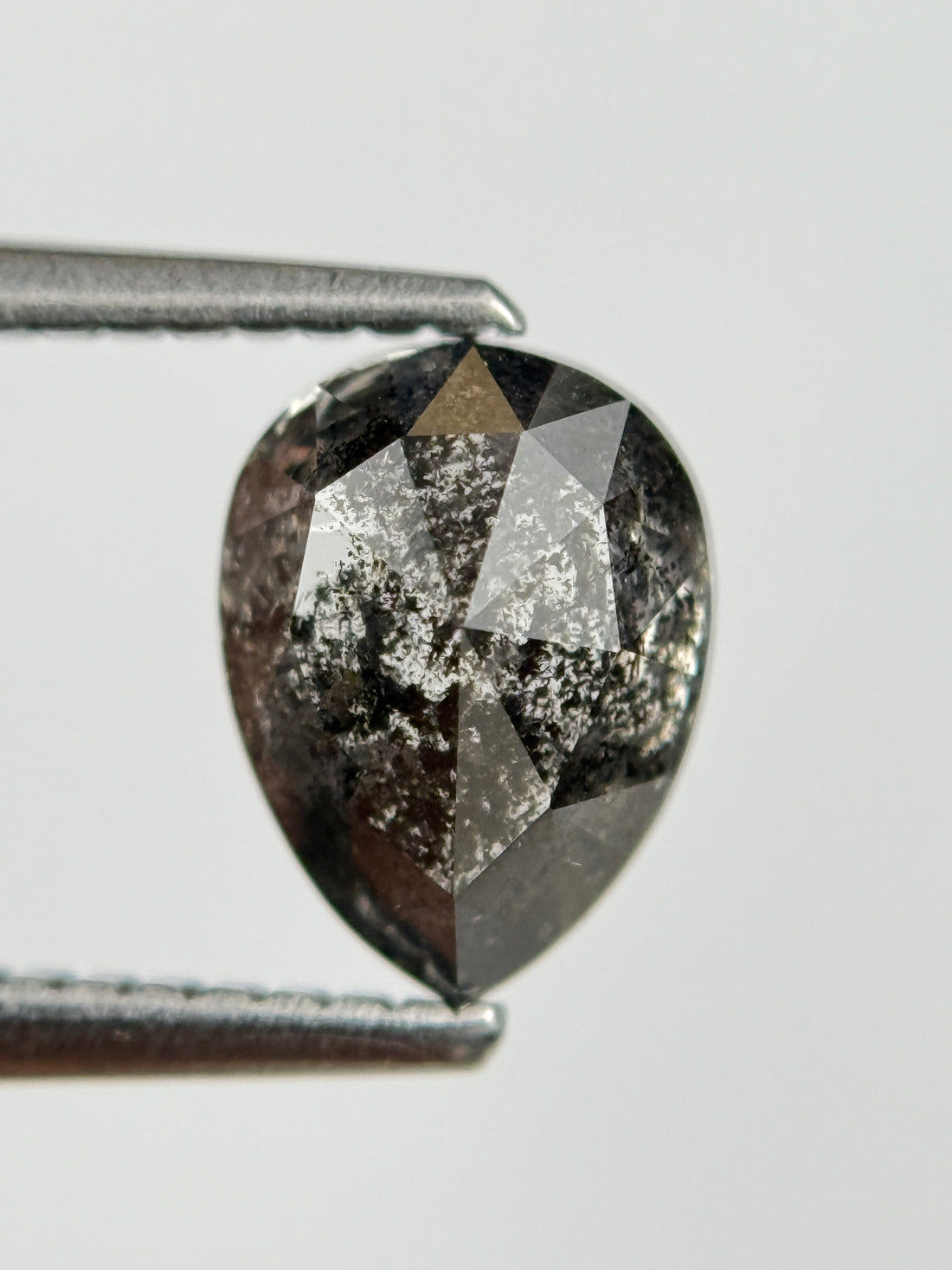 1.52 Ct Pear Rose Cut Grey Natural Salt and Pepper Diamond