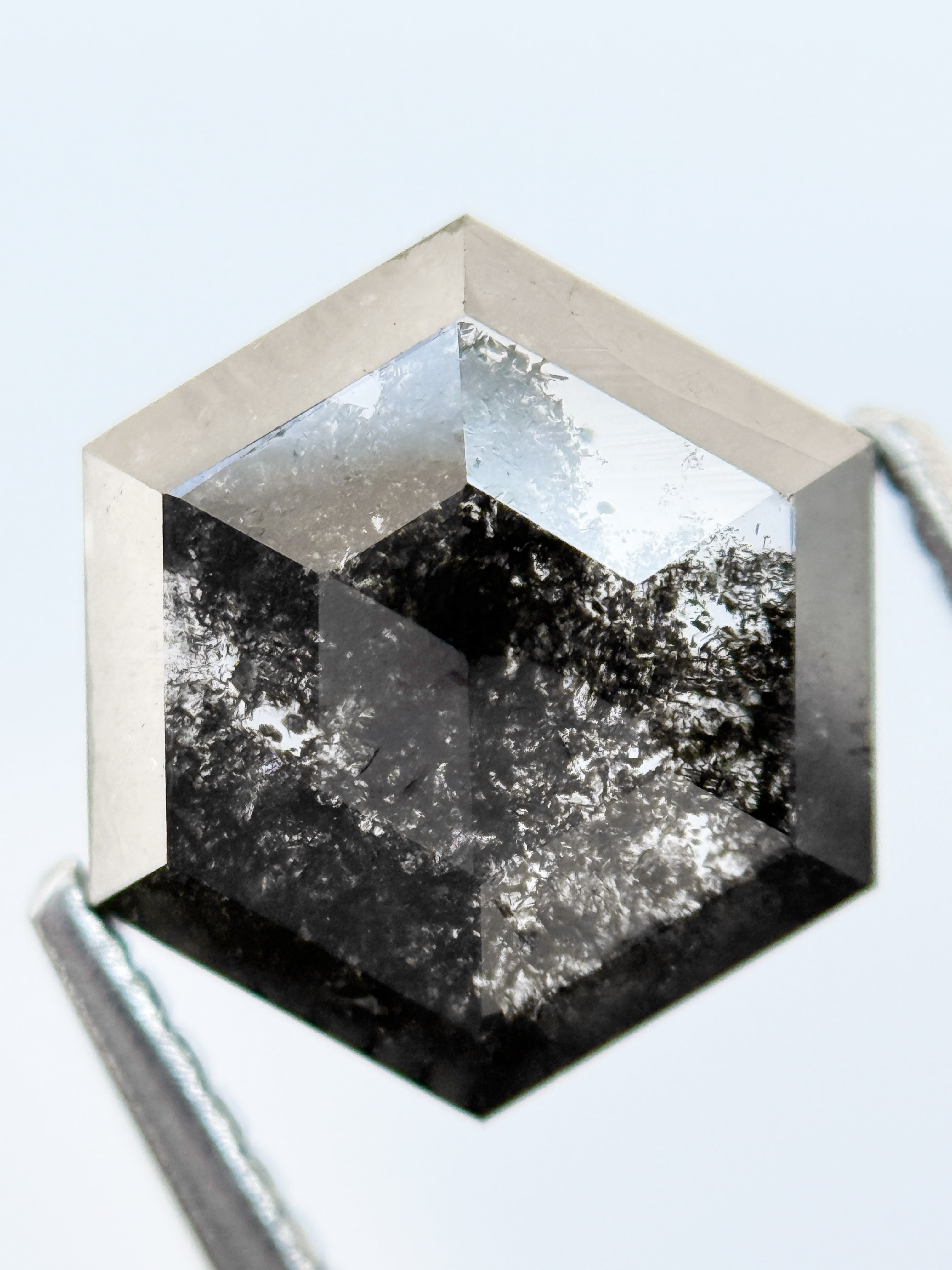 3.00 Ct Hexagon Rose Cut Grey Natural Salt and Pepper Diamond