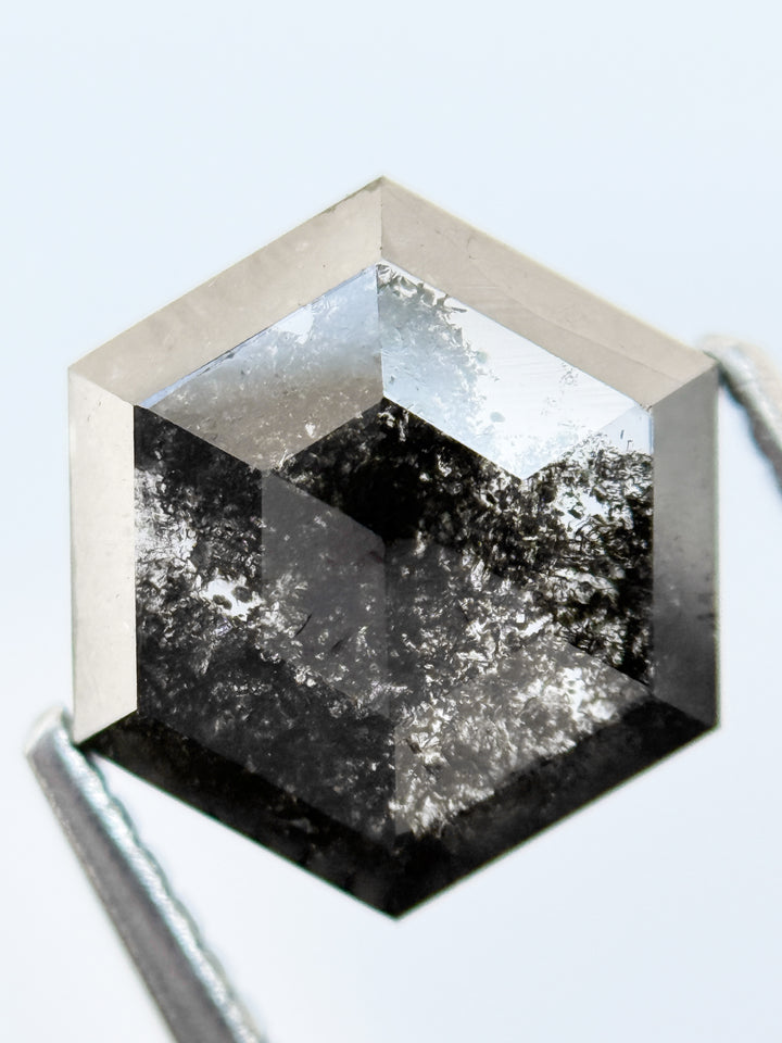 3.00 Ct Hexagon Rose Cut Grey Natural Salt and Pepper Diamond