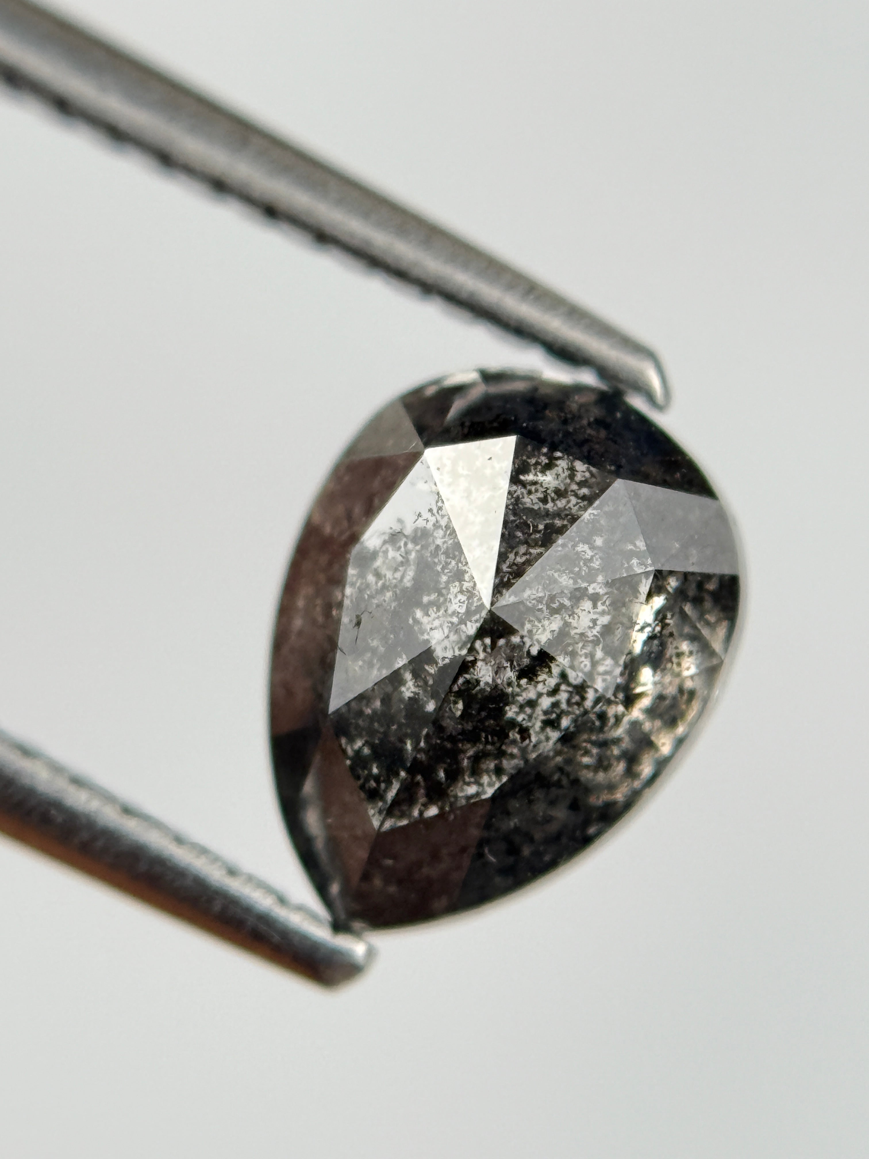 1.52 Ct Pear Rose Cut Grey Natural Salt and Pepper Diamond