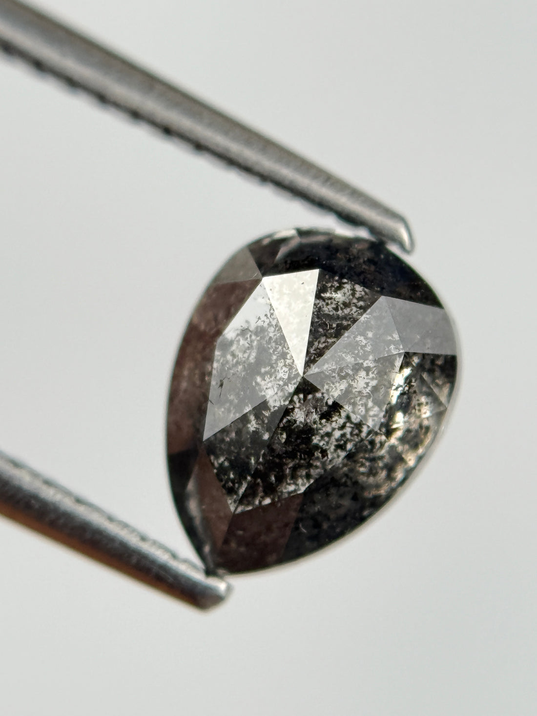 1.52 Ct Pear Rose Cut Grey Natural Salt and Pepper Diamond