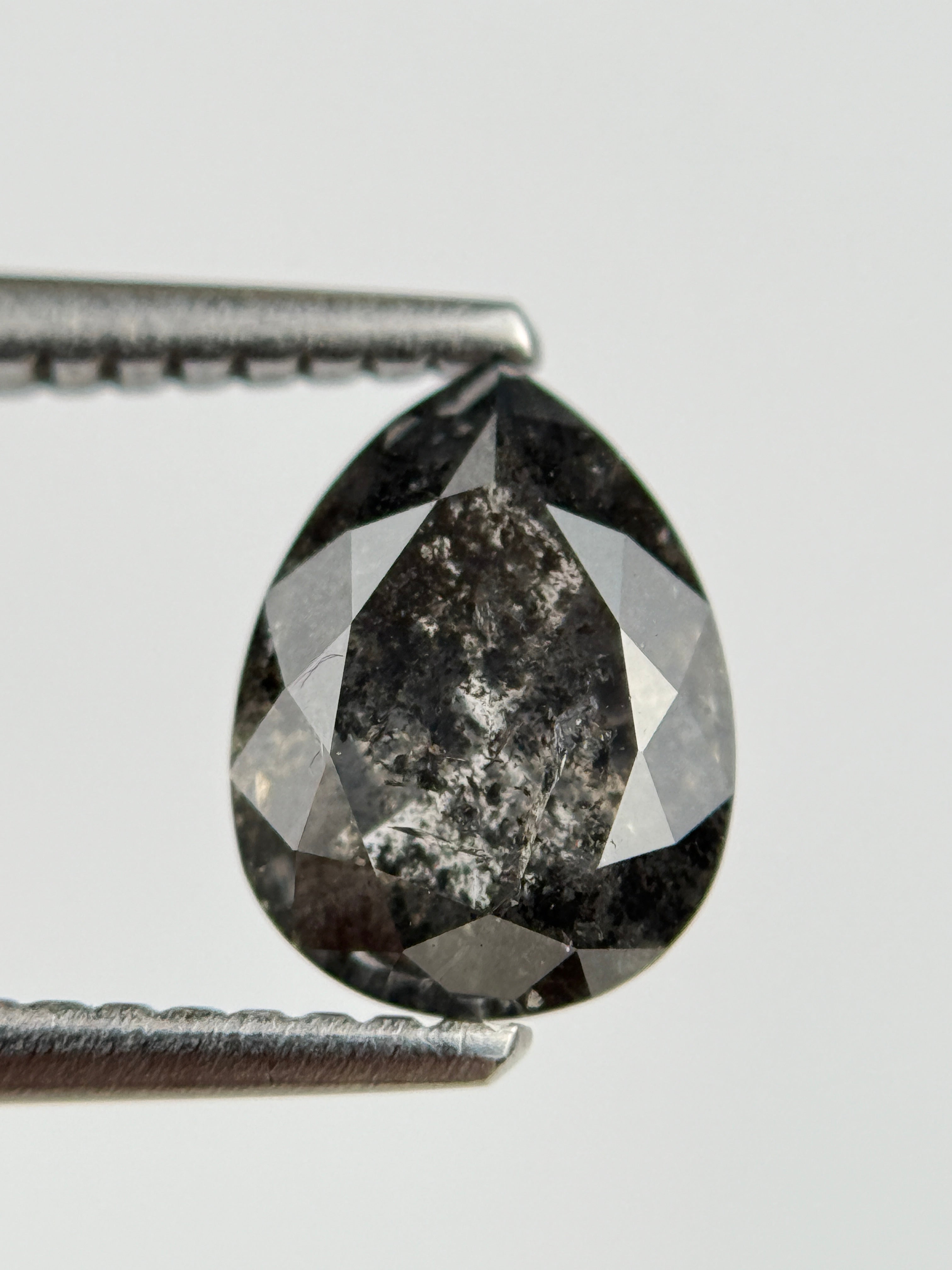1.52 Ct Pear Rose Cut Grey Natural Salt and Pepper Diamond