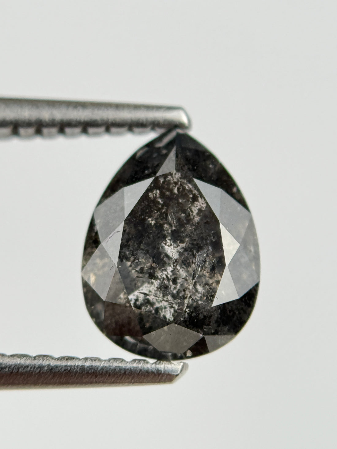 1.52 Ct Pear Rose Cut Grey Natural Salt and Pepper Diamond