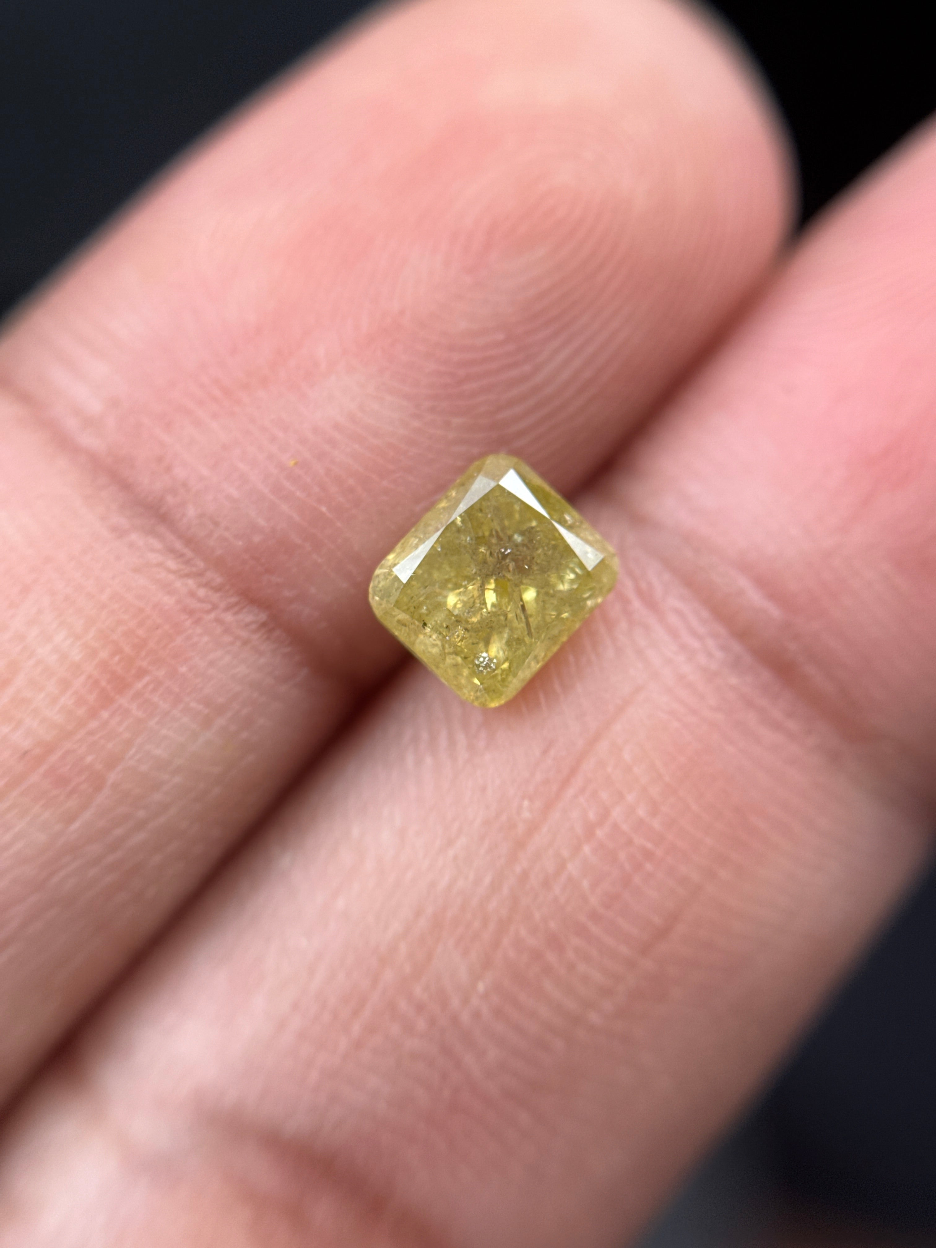 1.44 Ct Cushion Rose Cut Yellow Natural Fancy Diamond