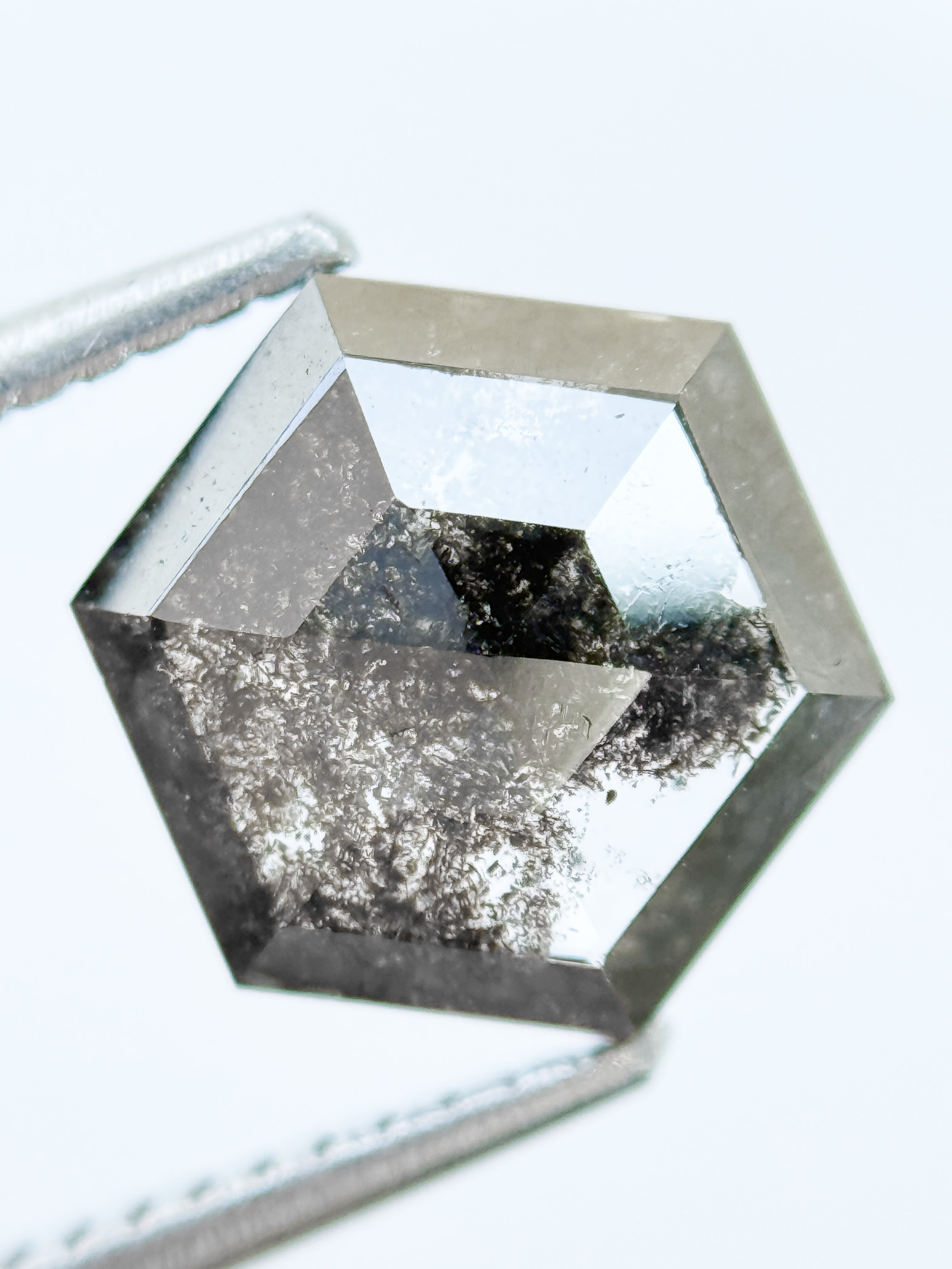 3.00 Ct Hexagon Rose Cut Grey Natural Salt and Pepper Diamond